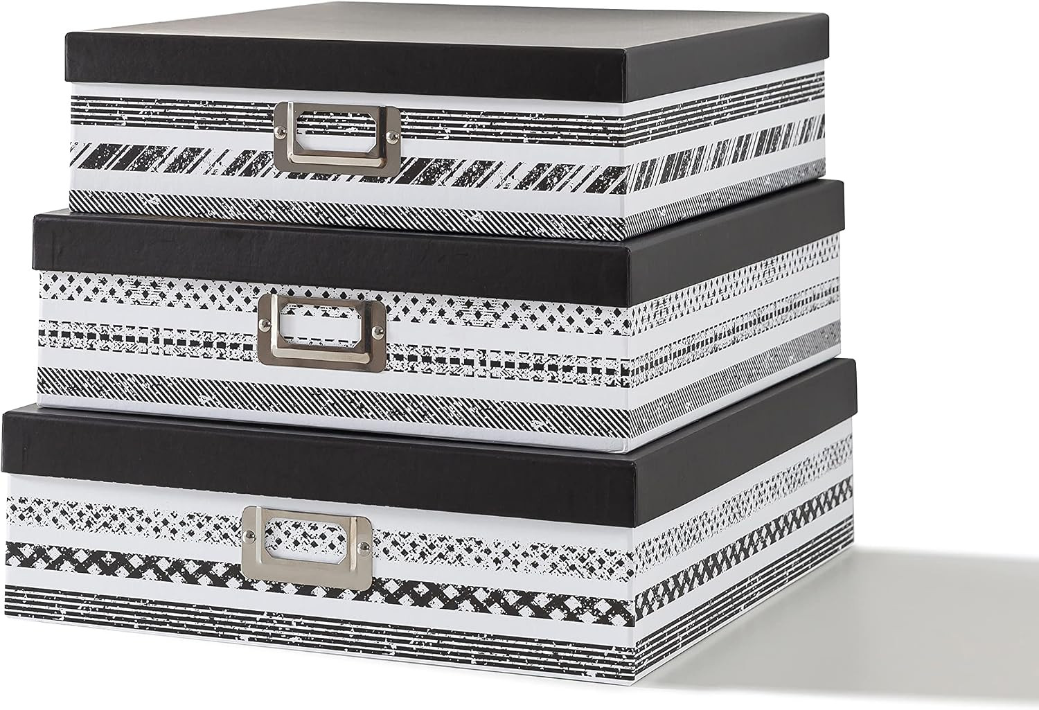 Nesting Black and White Storage Box Set of 3 for Photos and Keepsakes
