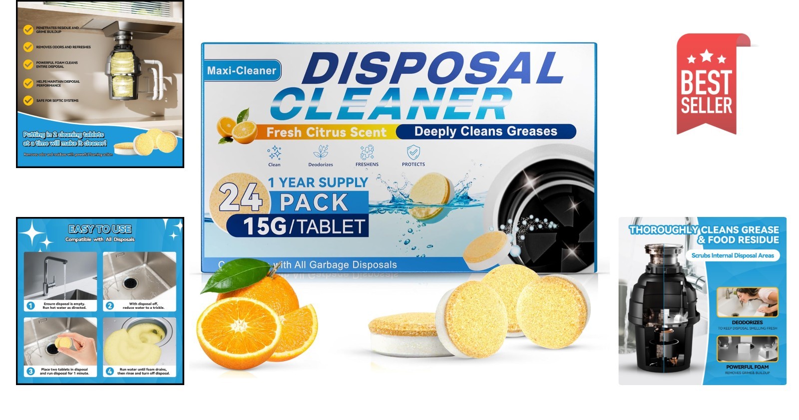 Foaming Garbage Disposal Cleaner Deodorizer Tablets – 24 Pack (1 Supply)