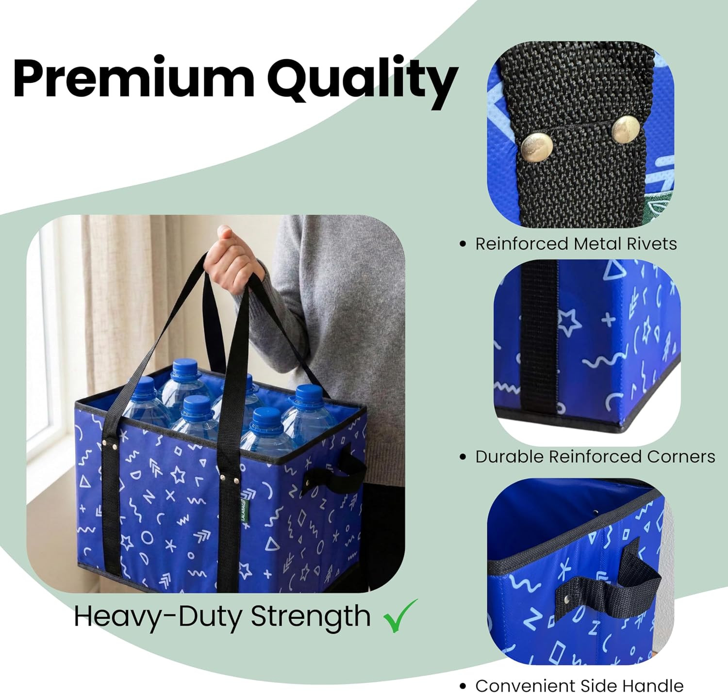 Reusable Grocery Bags (3 Pack) – Heavy Duty Foldable Tote Bags with Long Handles