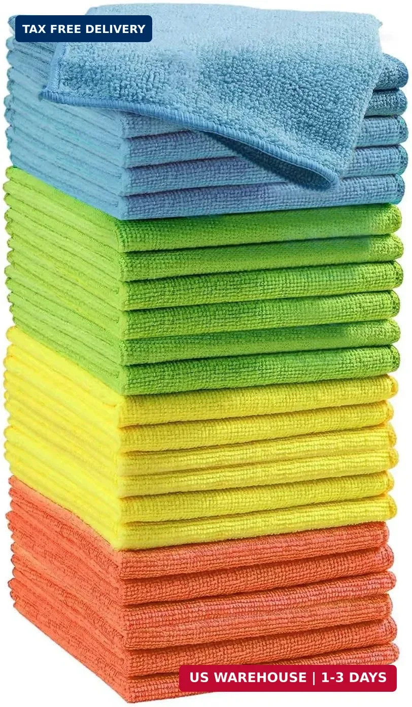 Microfiber Cleaning Cloths (24-Pack), 14″ x 14″, Ultra Absorbent, Lint-Free, Str
