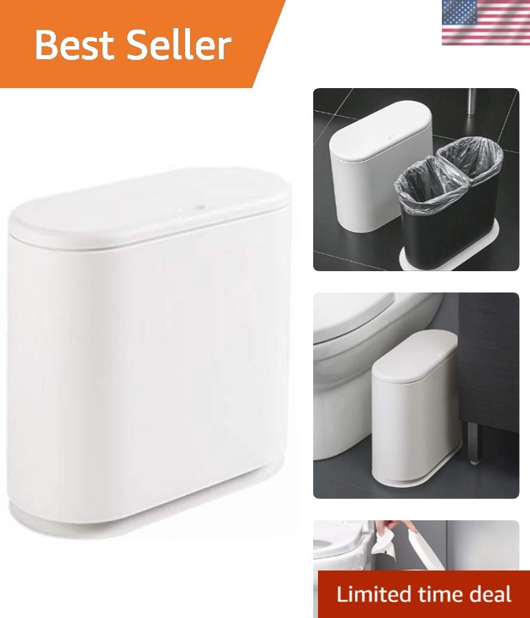 12 Liter Rectangular Plastic Trash Can with Press Top Lid,White Modern Wasteb…