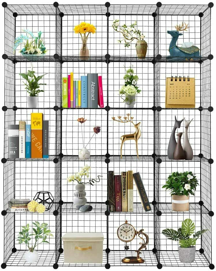 14″x14″Metal Wire Cube Grid Storage Organizer,Modular Shelf Unit Stackable Rack