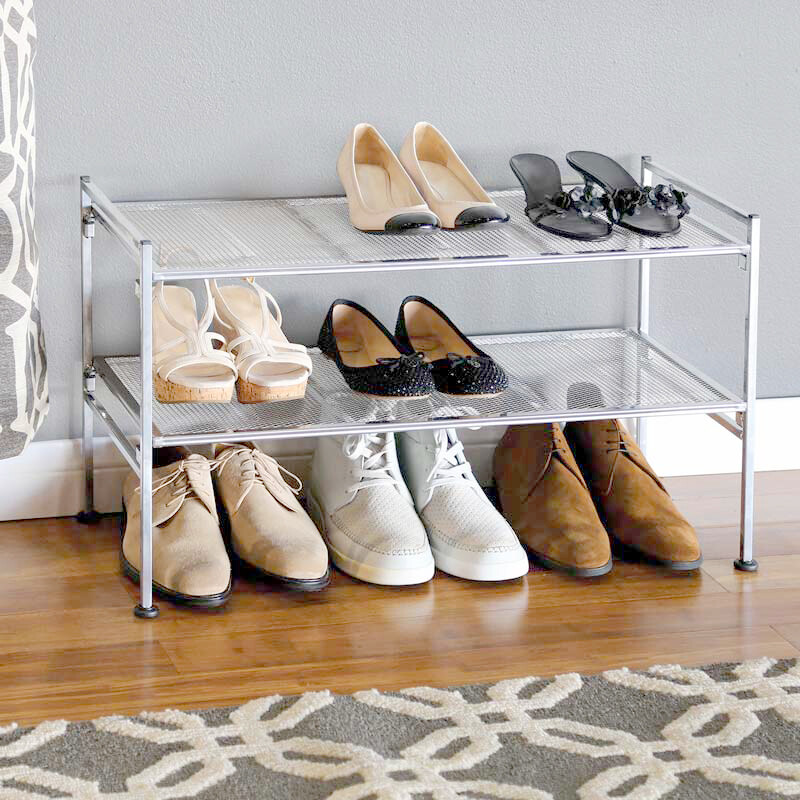Seville Classics 2-Tier Metal Mesh Stackable Utility Shoe Rack