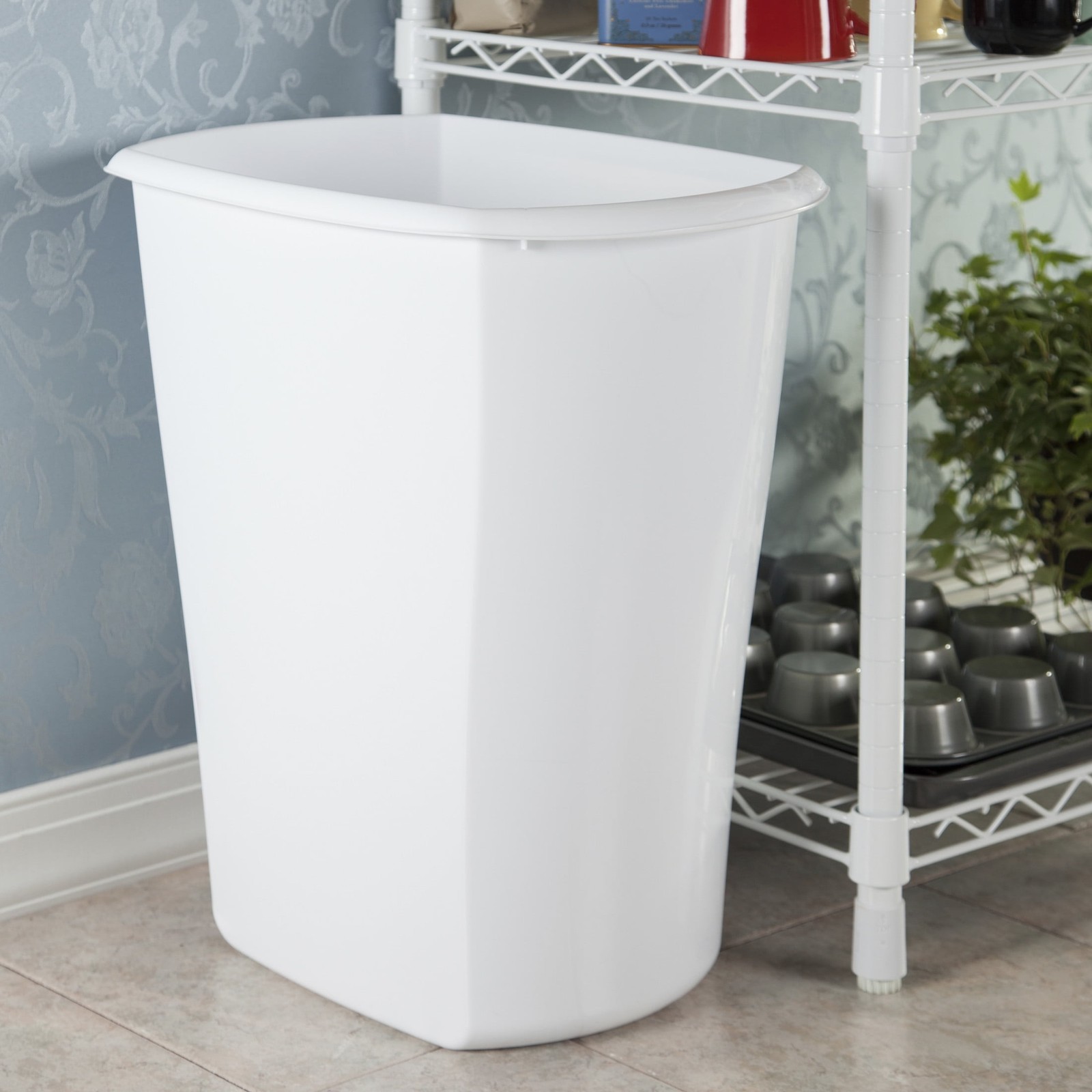 Large Kitchen Trash Can, 10 Gallon Plastic Garbage Bin with No Lid, White