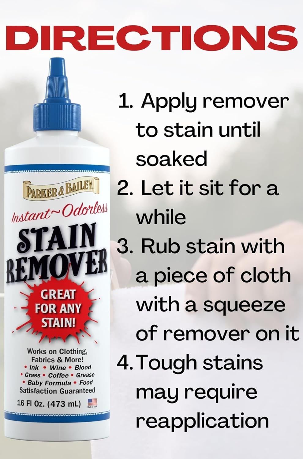 Parker and Bailey Stain Remover- Blood Stain Remover for Carpet, Clothes, Sheets
