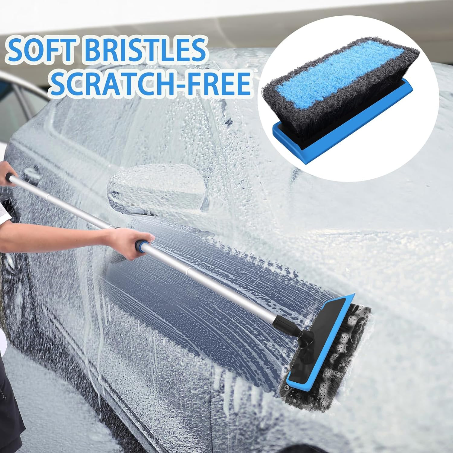 62” Car Wash Brush Kit with Soft Bristles, Mop, Mitt, Squeegee & Tire Brush