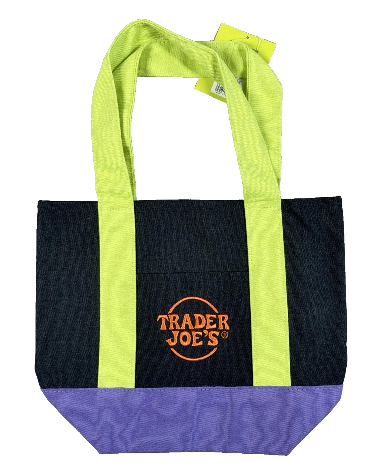 Trader Joe’s Mini Black Green Purple Canvas Tote Bag Iconic Embroidery NEW RARE