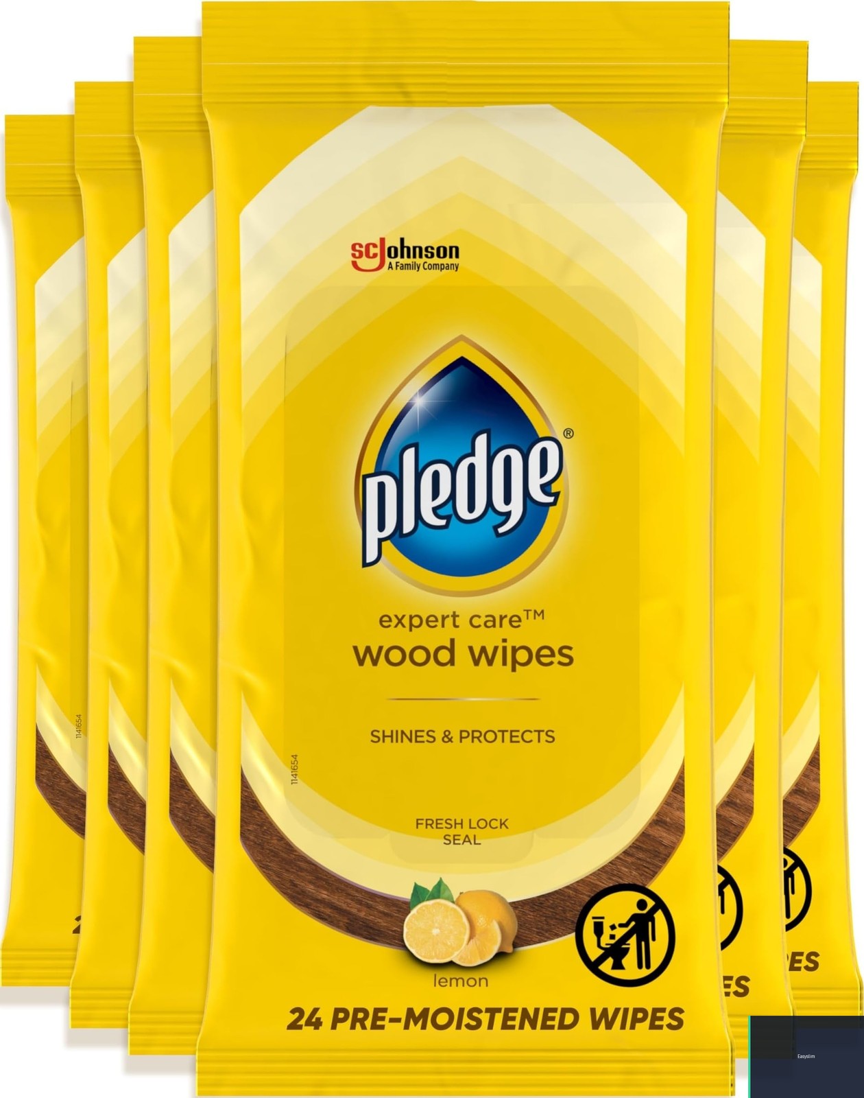 Wood & Furniture Wipes Lemon Scent, Yellow, 144 Total Count, Pack of 6