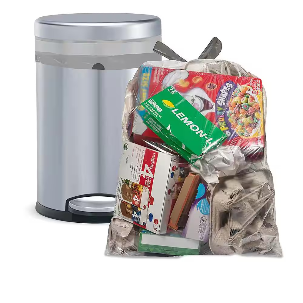 13 Gal. 0.7 Mil Clear Drawstring Trash Bags 24 In. X 27 In. Pack of 60 for Home,