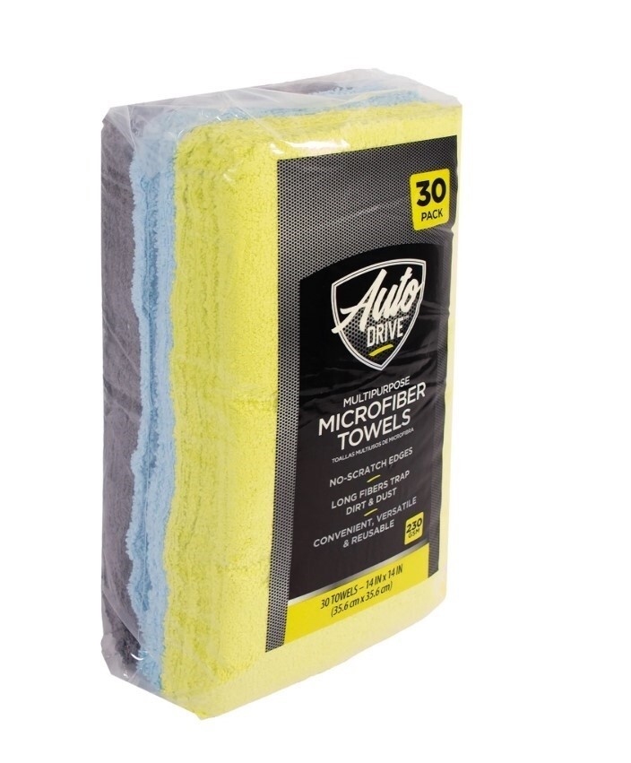 Auto Drive Multipurpose Microfiber Towels, 14″ x 14″, Multicolor, 30-Pack