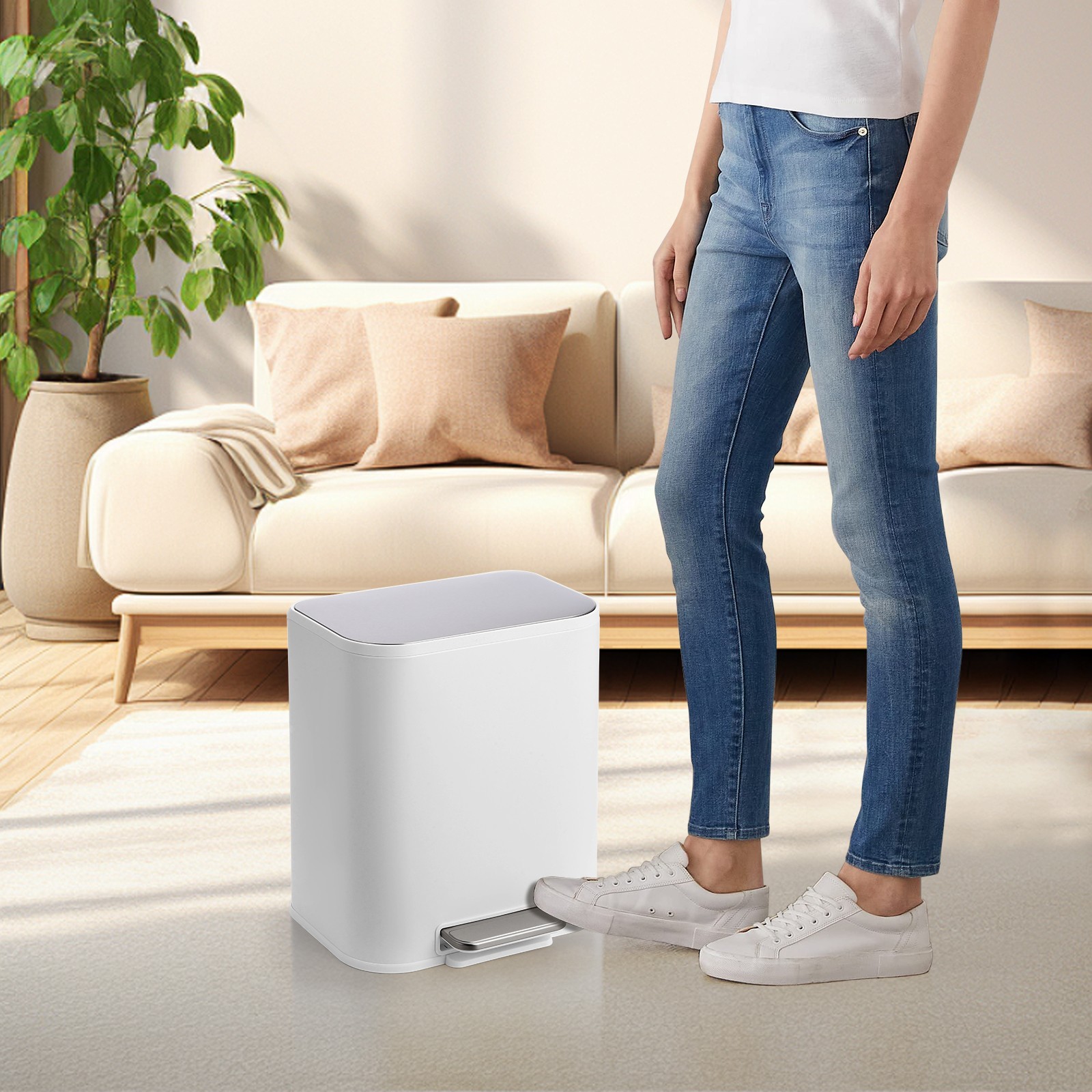 Stainless Steel Removable Trash Can, Soft-Close Waste Bin,Step Pedal, 5 gal