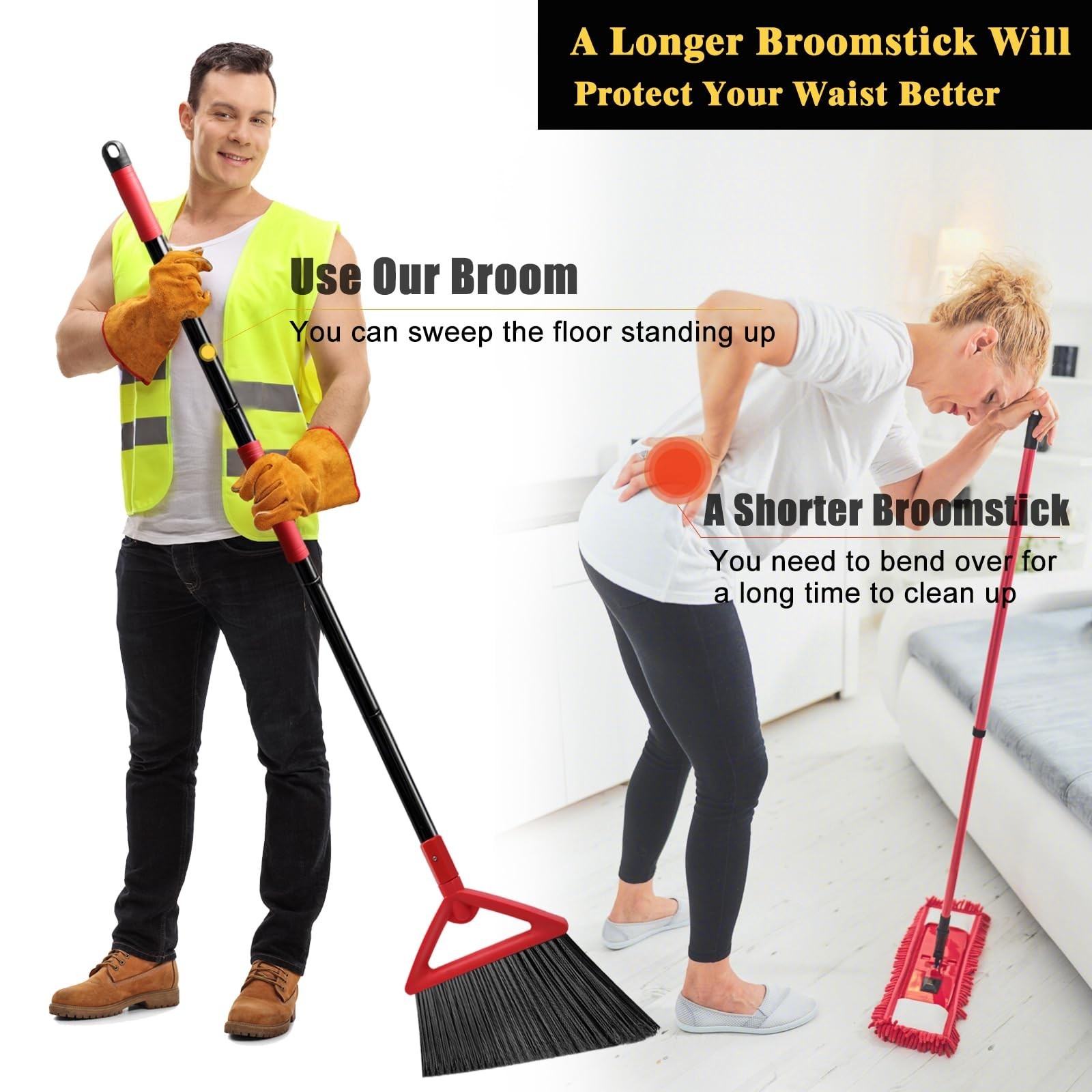 2 Pack Heavy Duty Angle Brooms for Indoor & Outdoor Use – Perfect for Garage, Ki