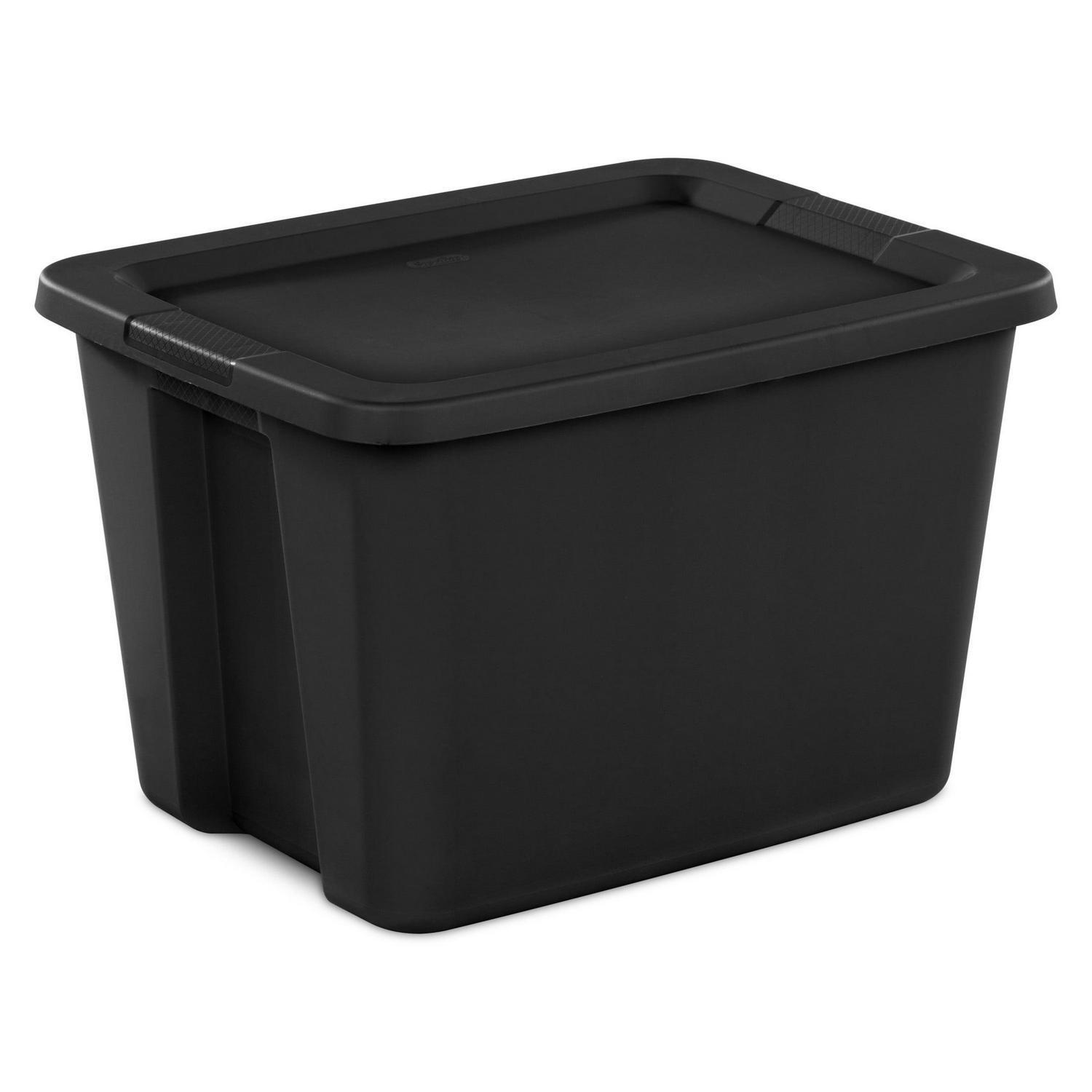 Lot of 8 Tote Box 18Gal Plastic Adult Black Stackable Storage Lid lightweight