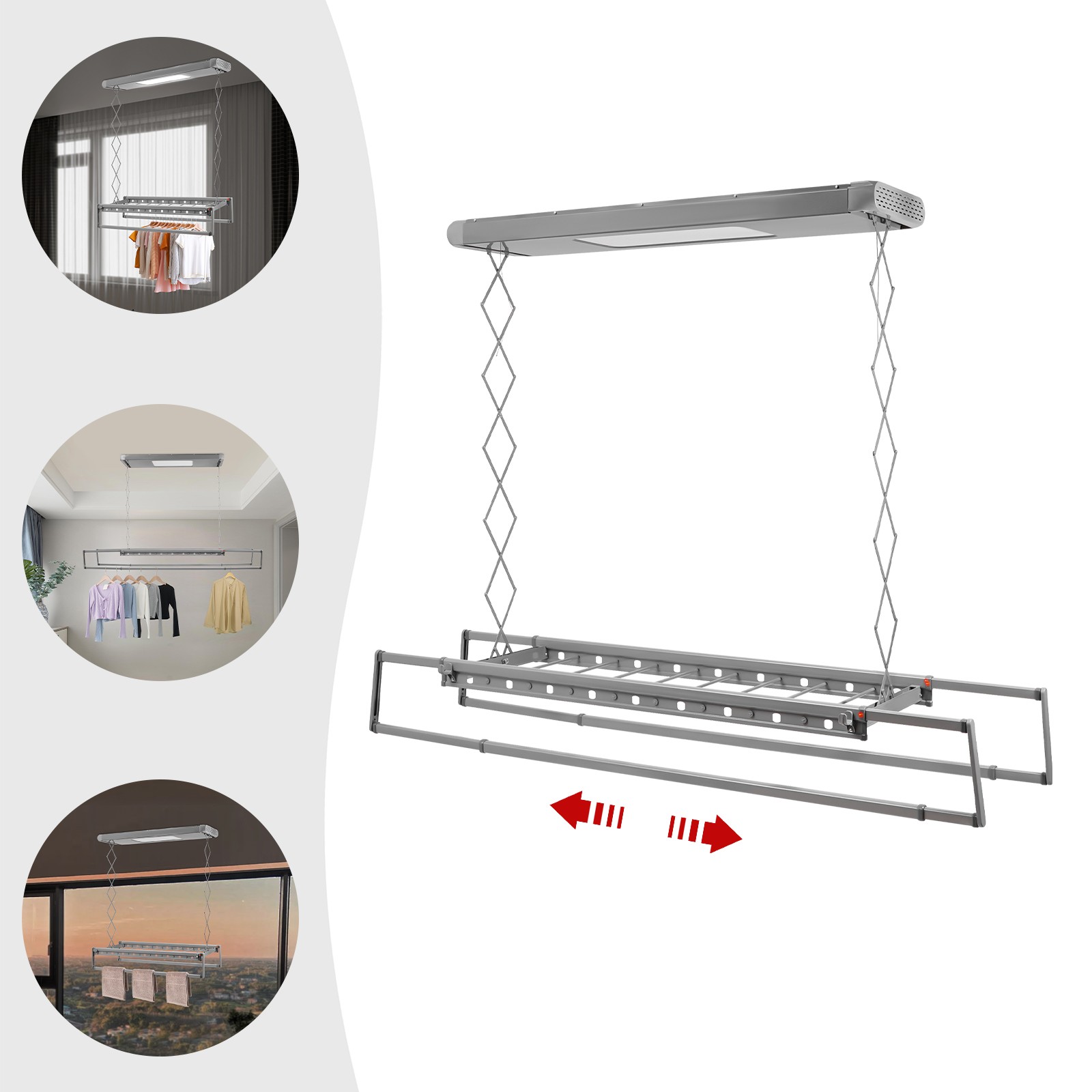 110V Electrical Retractable Airing Rack Aluminium Alloy Remote Control w/ Light