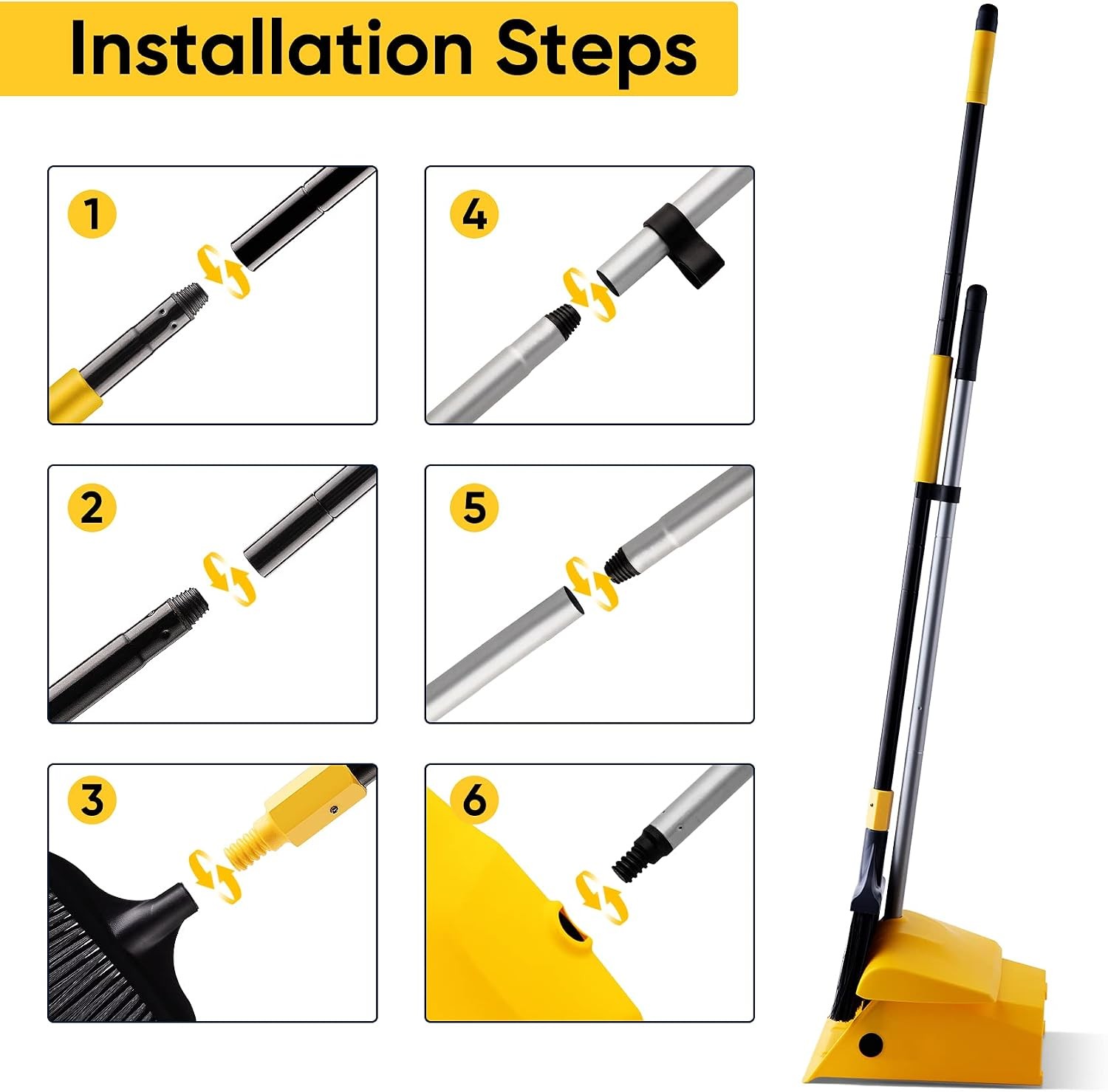 Commercial Broom & Dustpan Set with Windproof Cover for Indoor/Outdoor Use