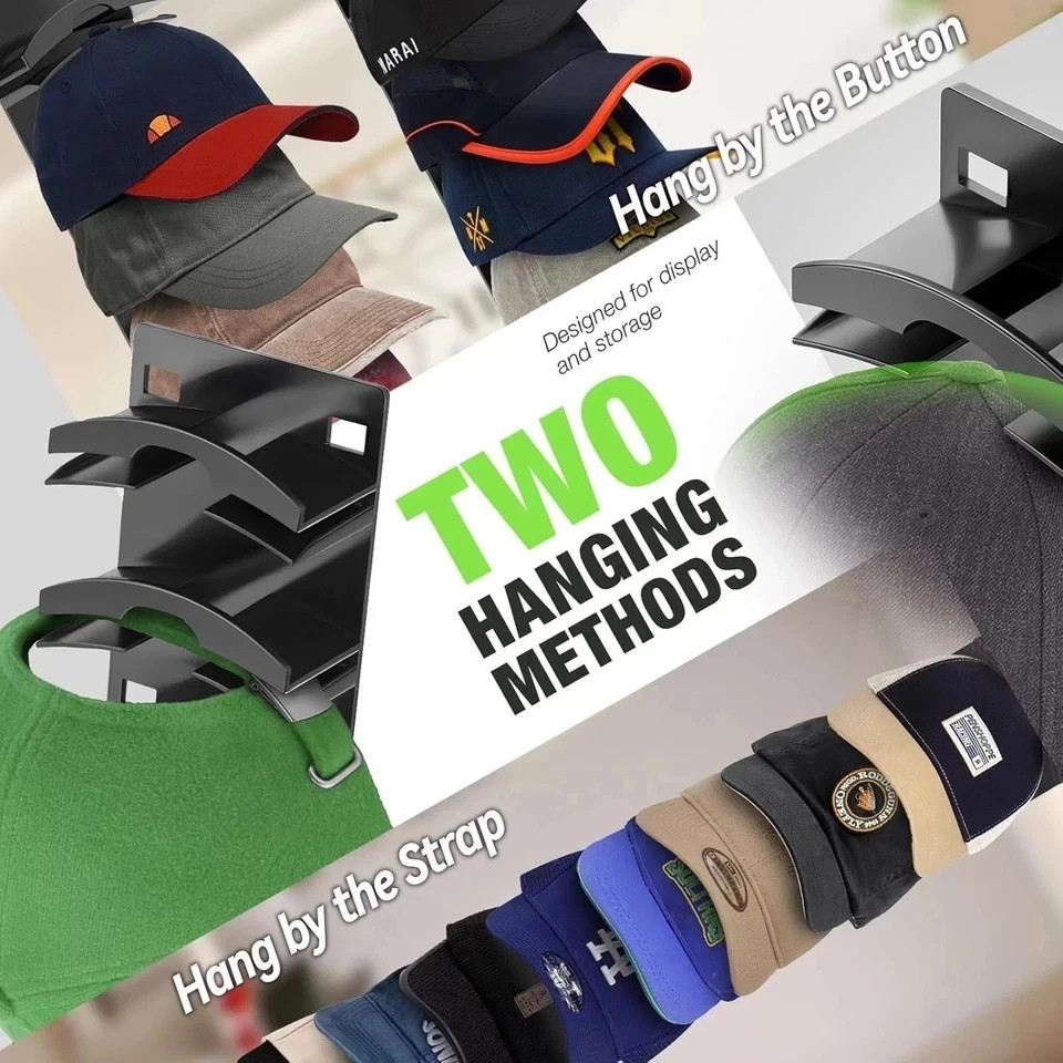 2 Pack Hat Organizer for Baseball Caps, Hat Rack for Wall with Strong Adhesive H