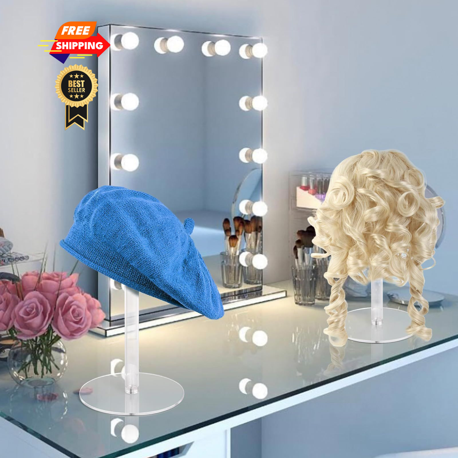 Vrietina 4PCS Acrylic Hat Stand and Wig Display Rack with Height 4 PCS, 4 PCS
