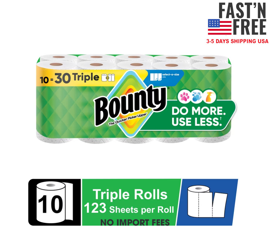 Bounty Paper Towels Select-A-Size White, 10 Triple Rolls, 123 Sheets Per Roll