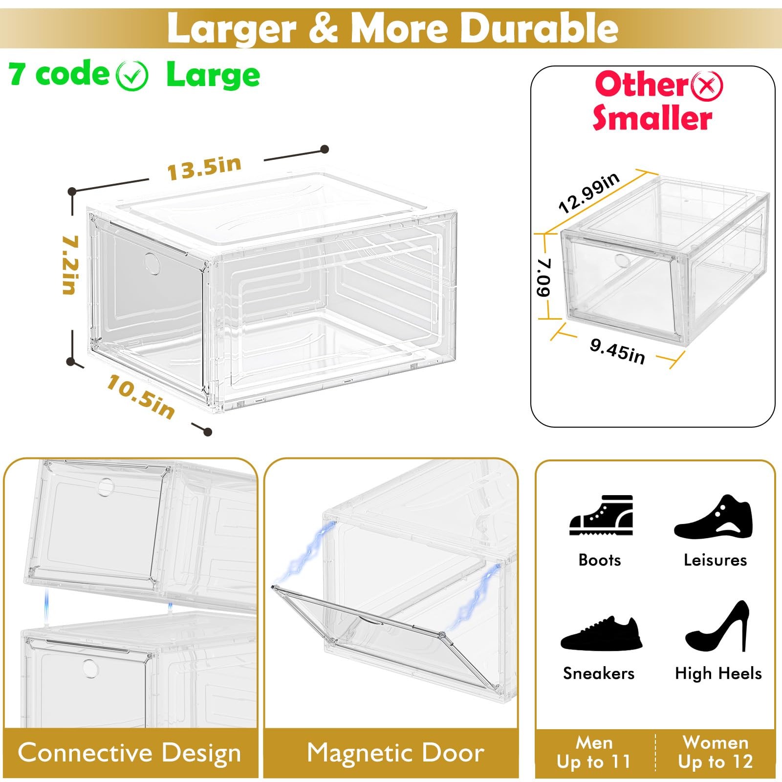 Large Clear Boxes Thicker Material Stronger Box With Magnetic Door, Stackable