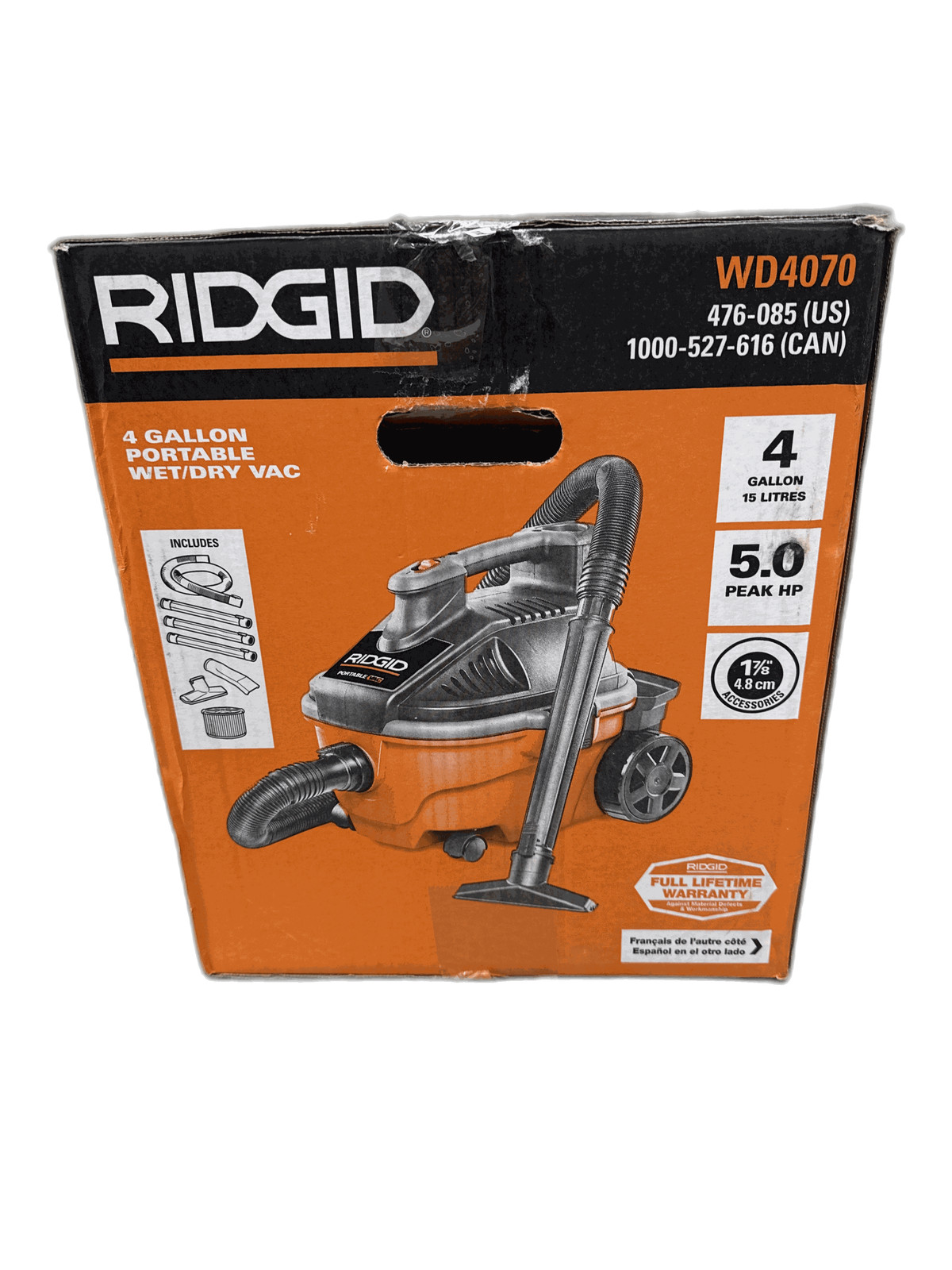 RIDGID 4 Gal 5.0 Peak HP Portable Shop Vacuum w/ Fine Dust Filter & Attachments