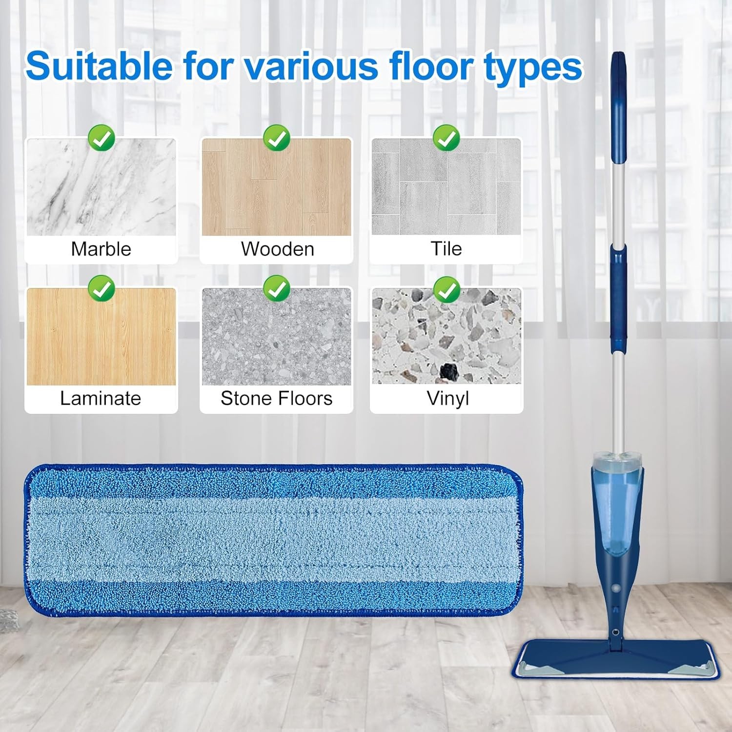 Microfiber Mop Replacement Pads, 18 Inch, 3 Pack for Cleaning