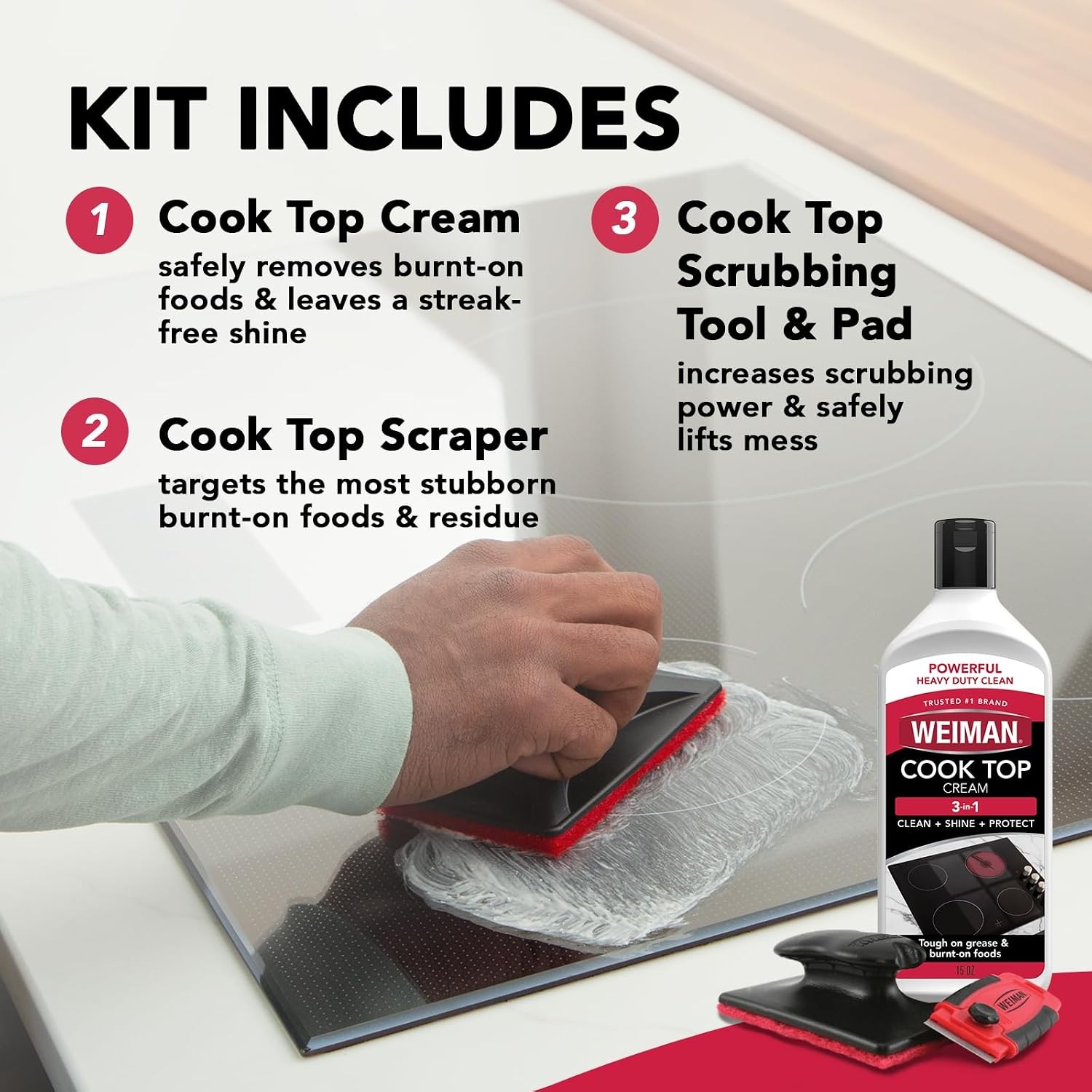 Glass & Ceramic Cooktop Stove Top & Oven Cleaner Kit – Kitchen Cream 3 Scrubbing