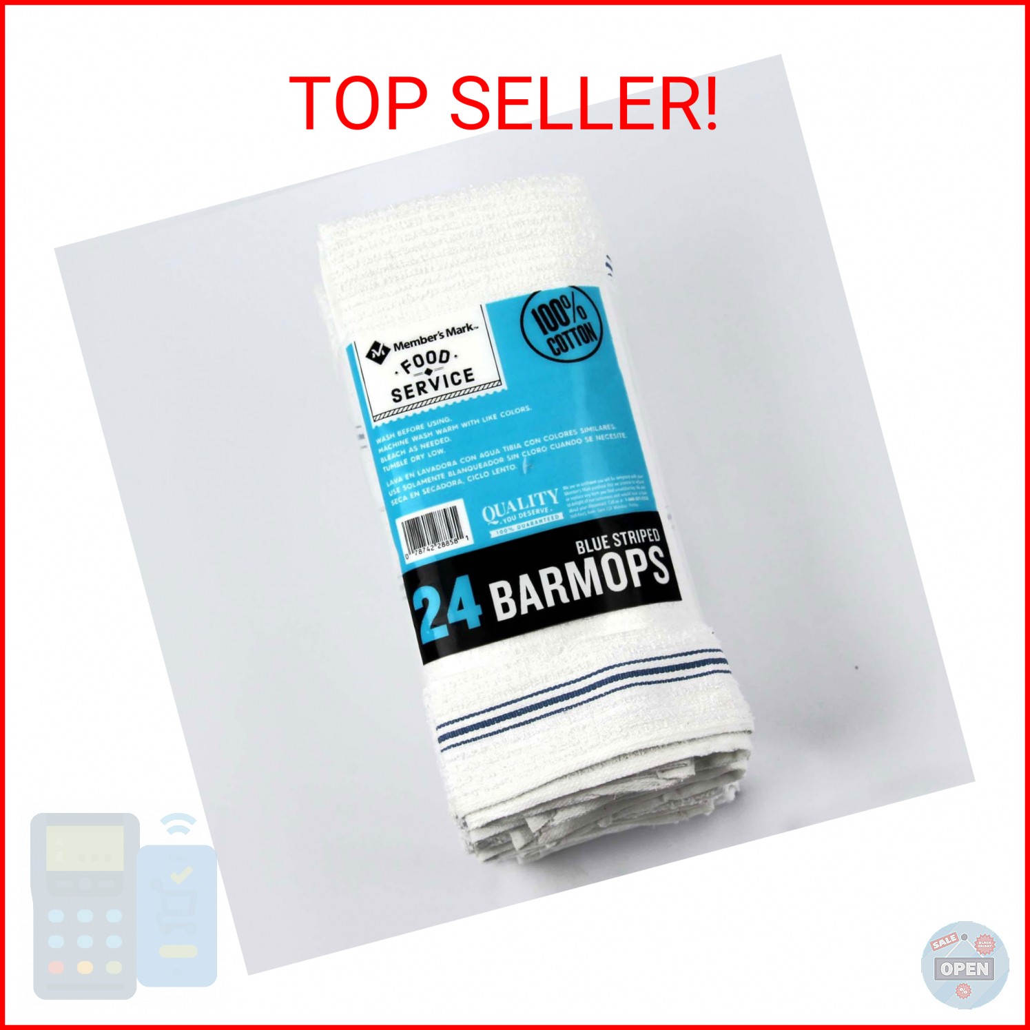 Member’s Mark Cotton Bar Mop Towels, 16″ x 19″, 24 ct