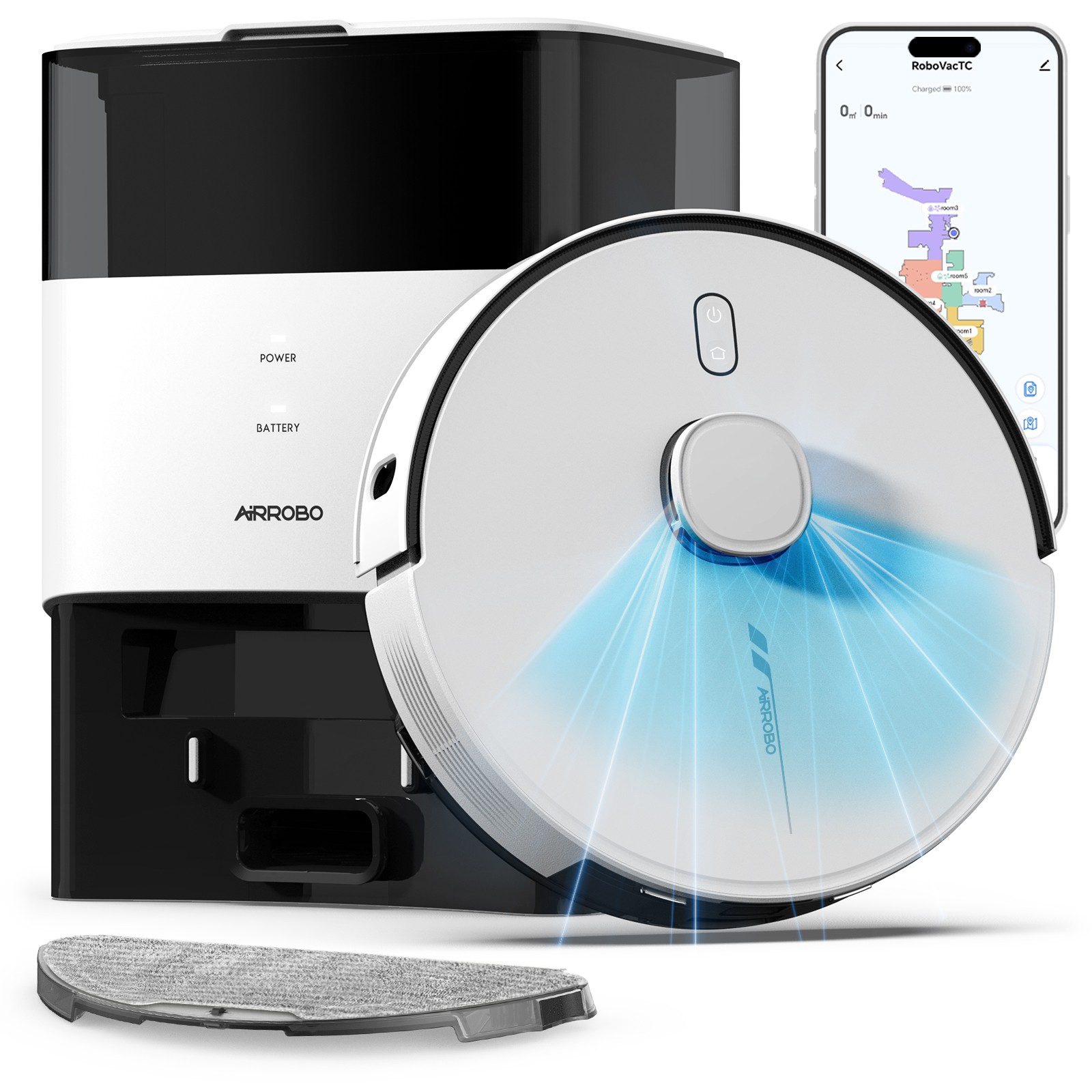 AIRROBO L60 LiDAR Robotic Cleaner Robot Vacuum and Mop Self Emptying 6000Pa APP