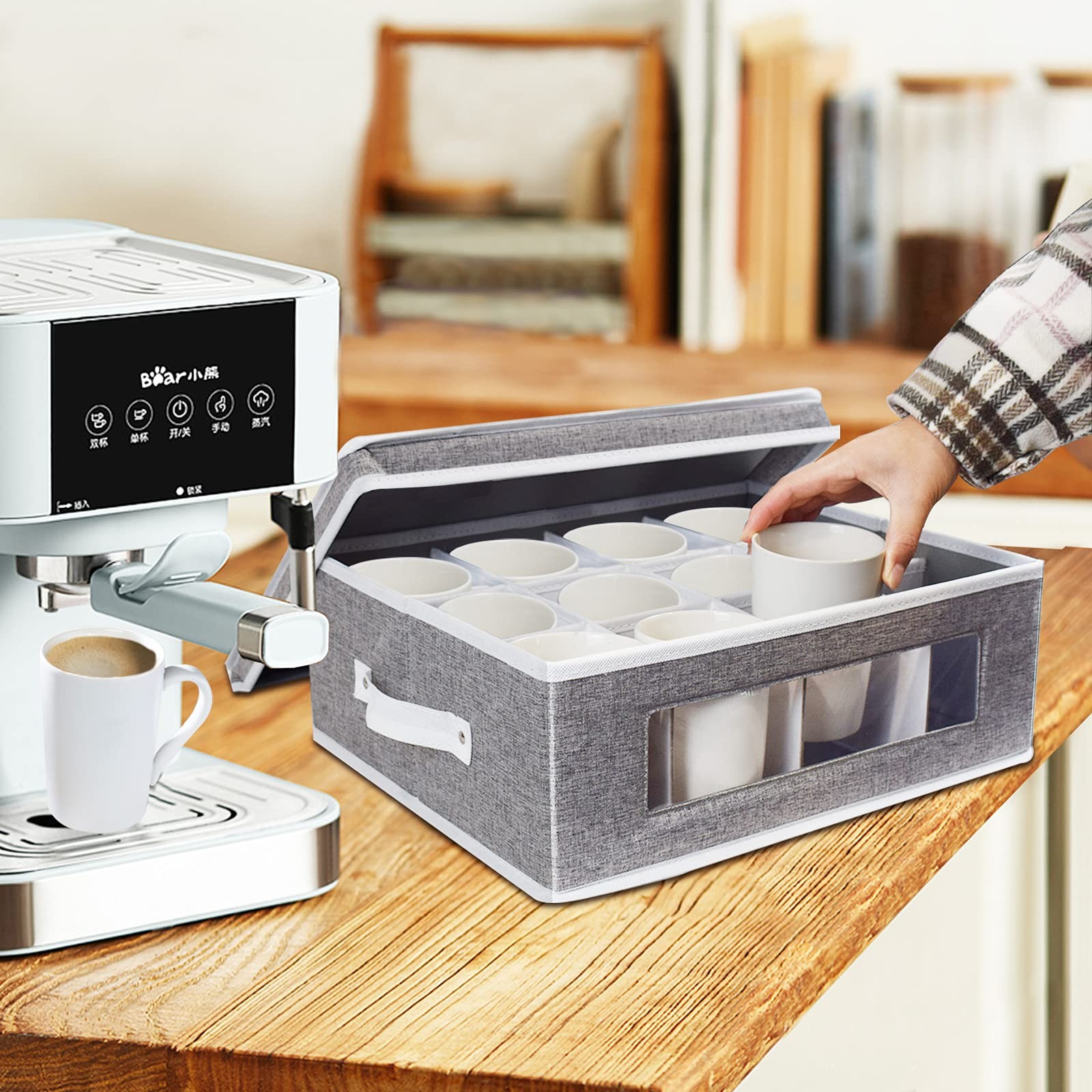 homyfort Mug Storage Box, China Containers Organizer Hard Shell Grey