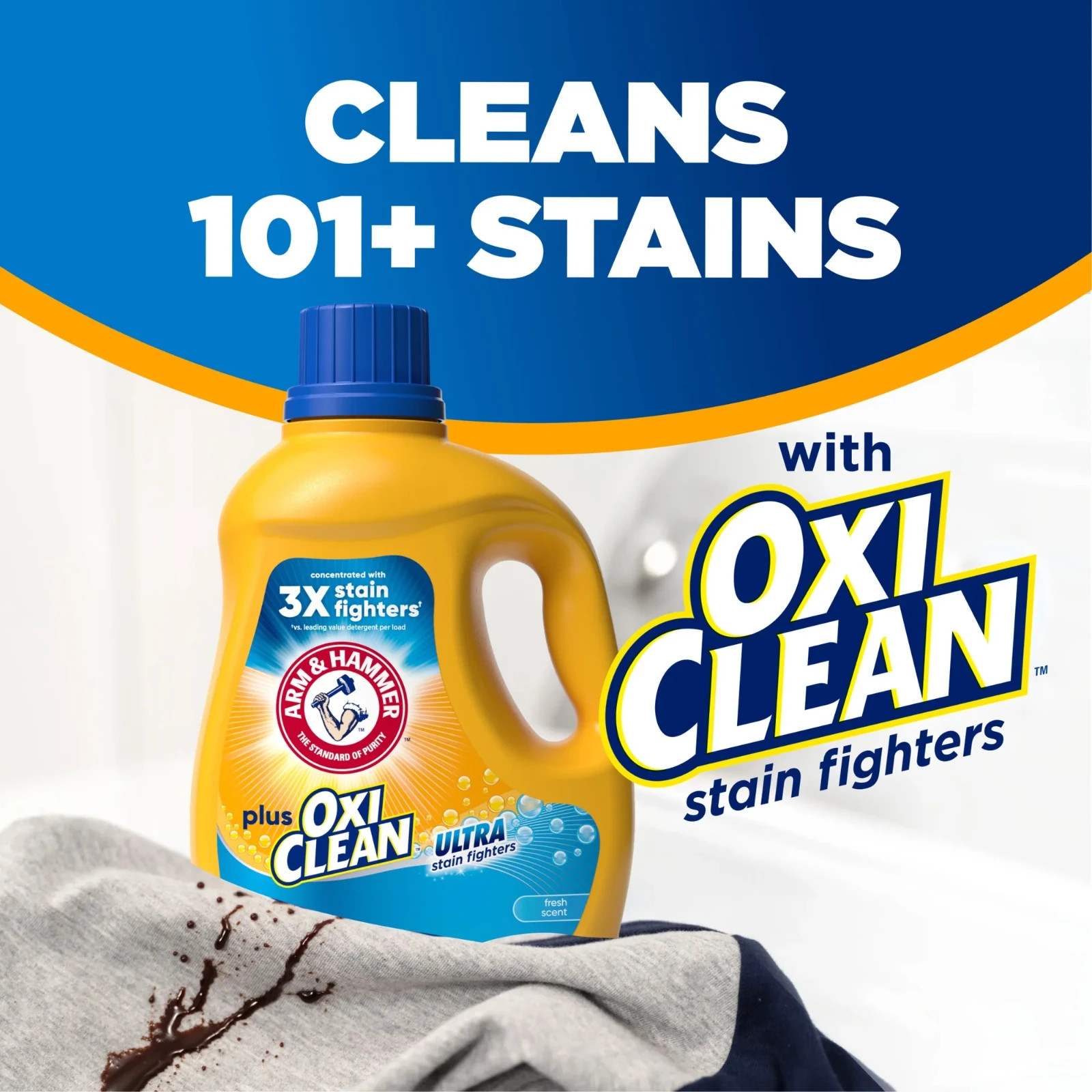 ARM & HAMMER Plus OxiClean Stain Fighter Liquid Detergent, Fresh Scent, 32.5 Oz
