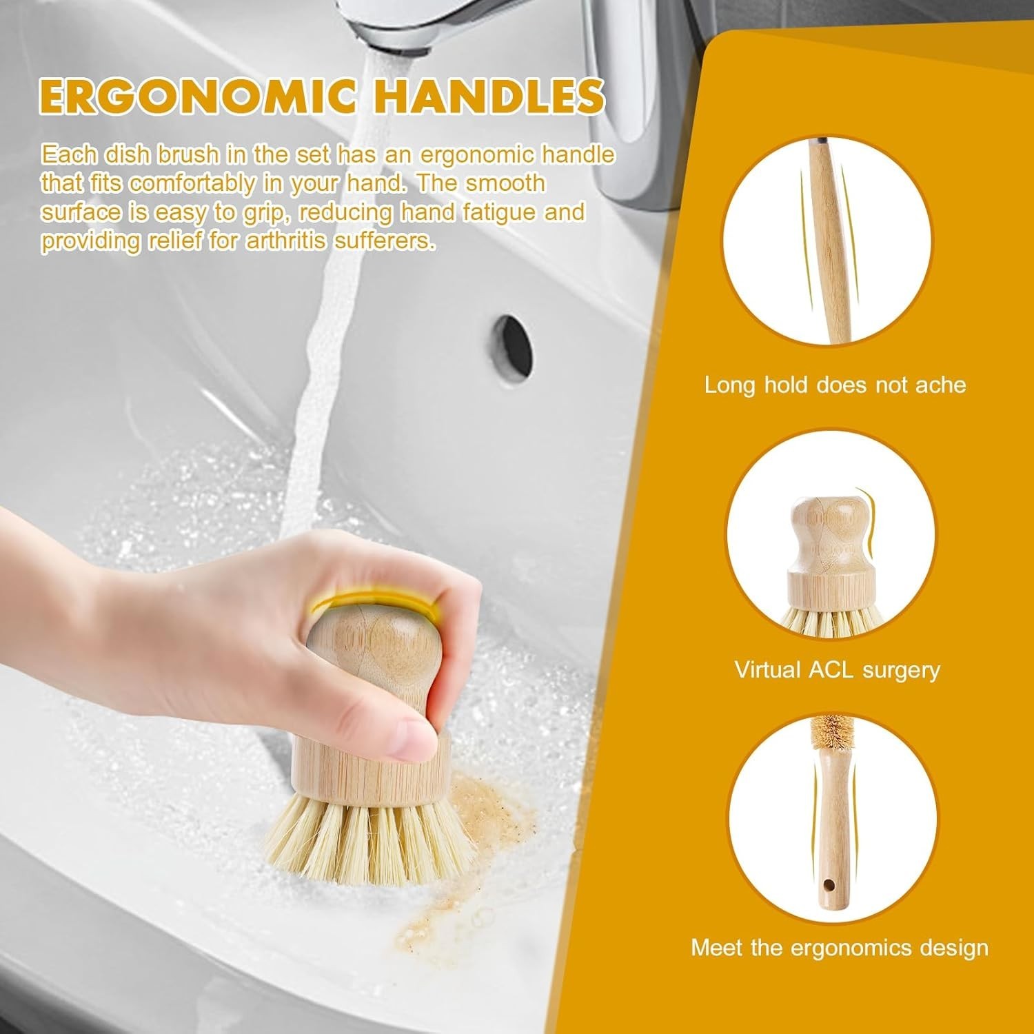 6pc Bamboo Dish Brush Set | Coconut Sponge | Natural Kitchen Cleaning Tools