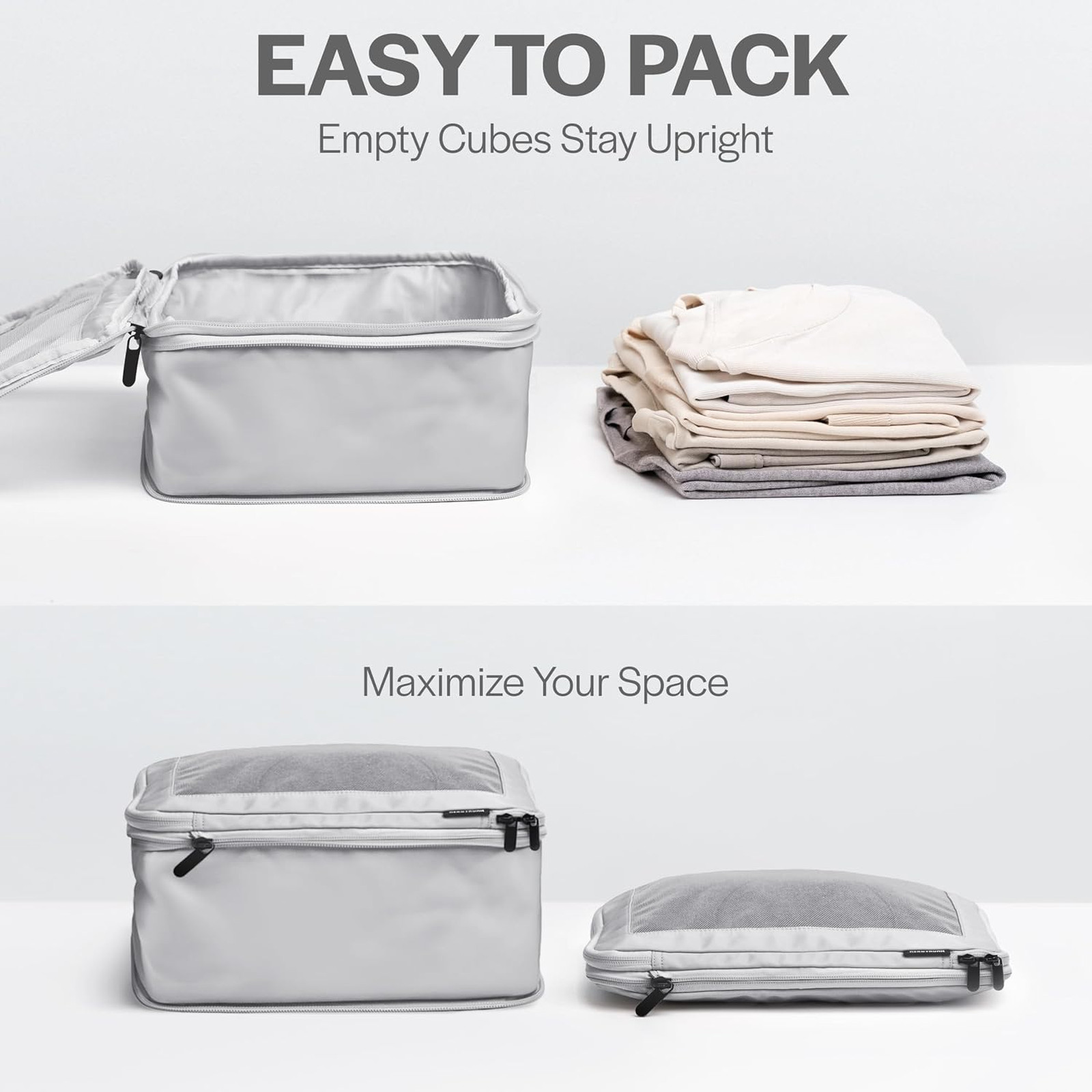 Compression Packing Cubes for Travel, 6-Pack, Light Grey | Solves overpacking