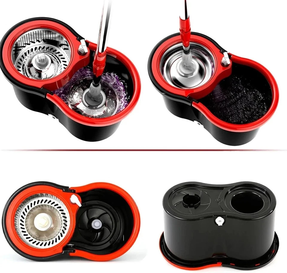 Spin Mop and Bucket with Wringer Set 360° Spinning Mop System 2 Mop Refill USA