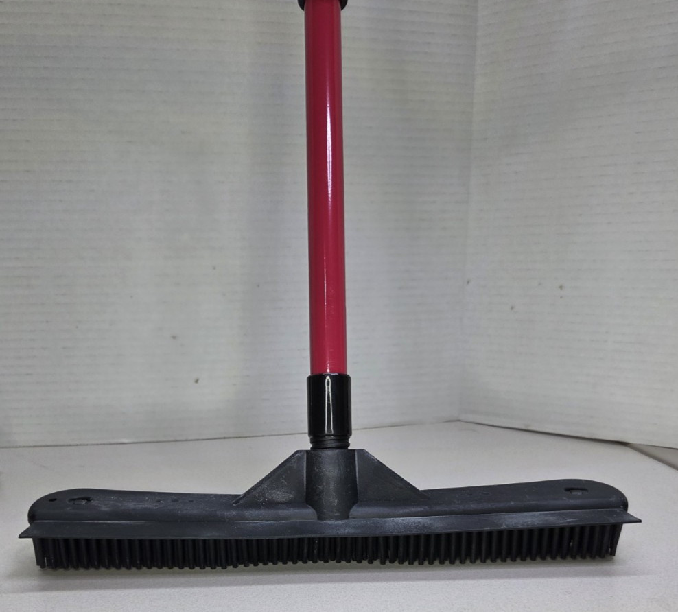 Pet Hair Fur Remover Rubber Broom w/ Squeegee, w/48″ Telescopic Handle