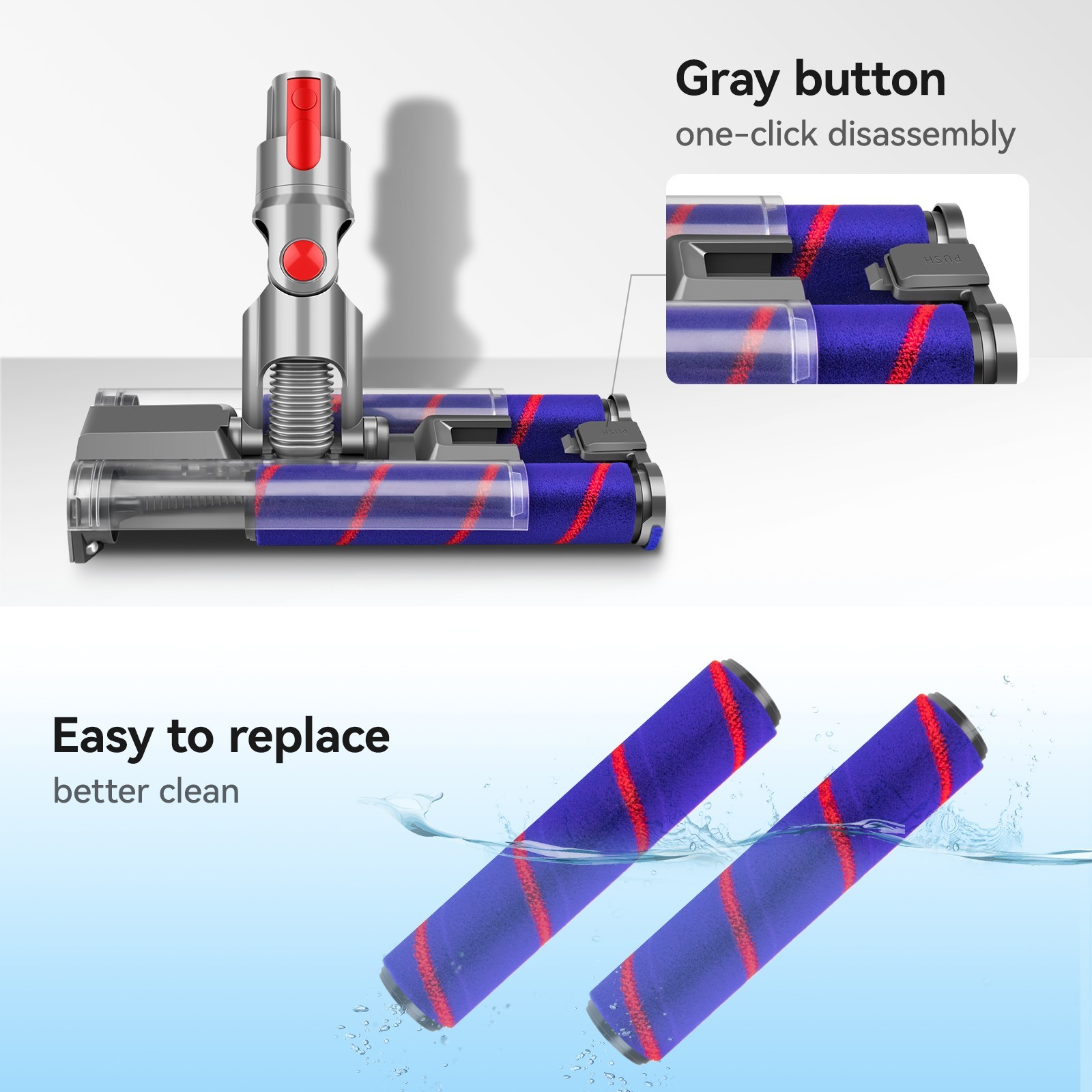 Soft Roller Brush Head for Dyson V7 V8 V10 V11 V15 Vacuum Cleaner with LED Light