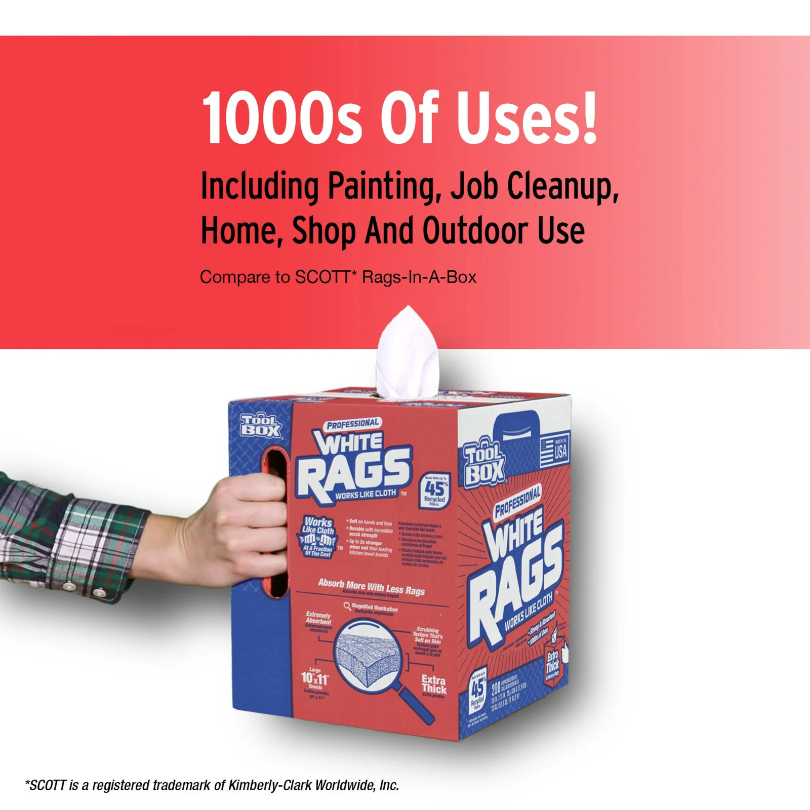 Toolbox White Rags 1 Ply 9.8 x 12 200 Sheets, No Fees