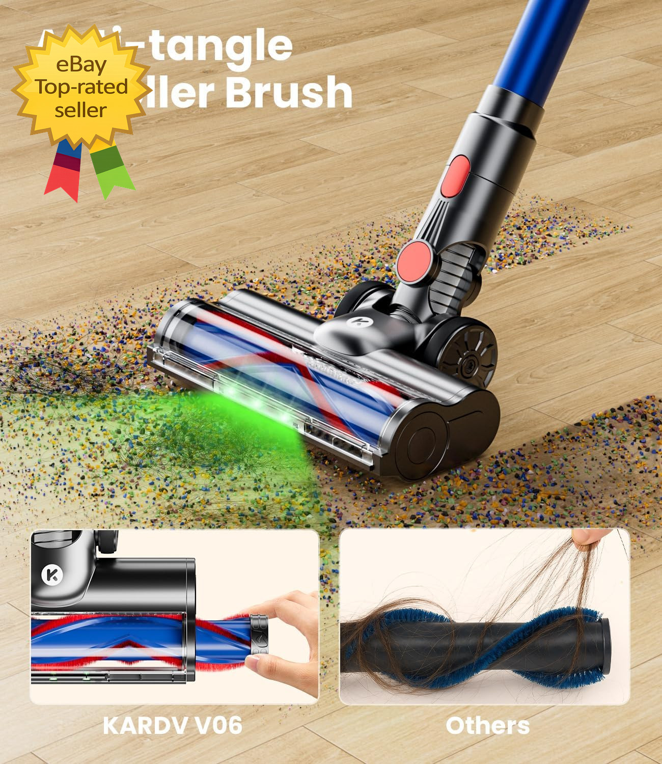 Cordless Vacuum Cleaner 500W/40Kpa Vacuum Cleaners for Home, 60Mins Stick Vacuu