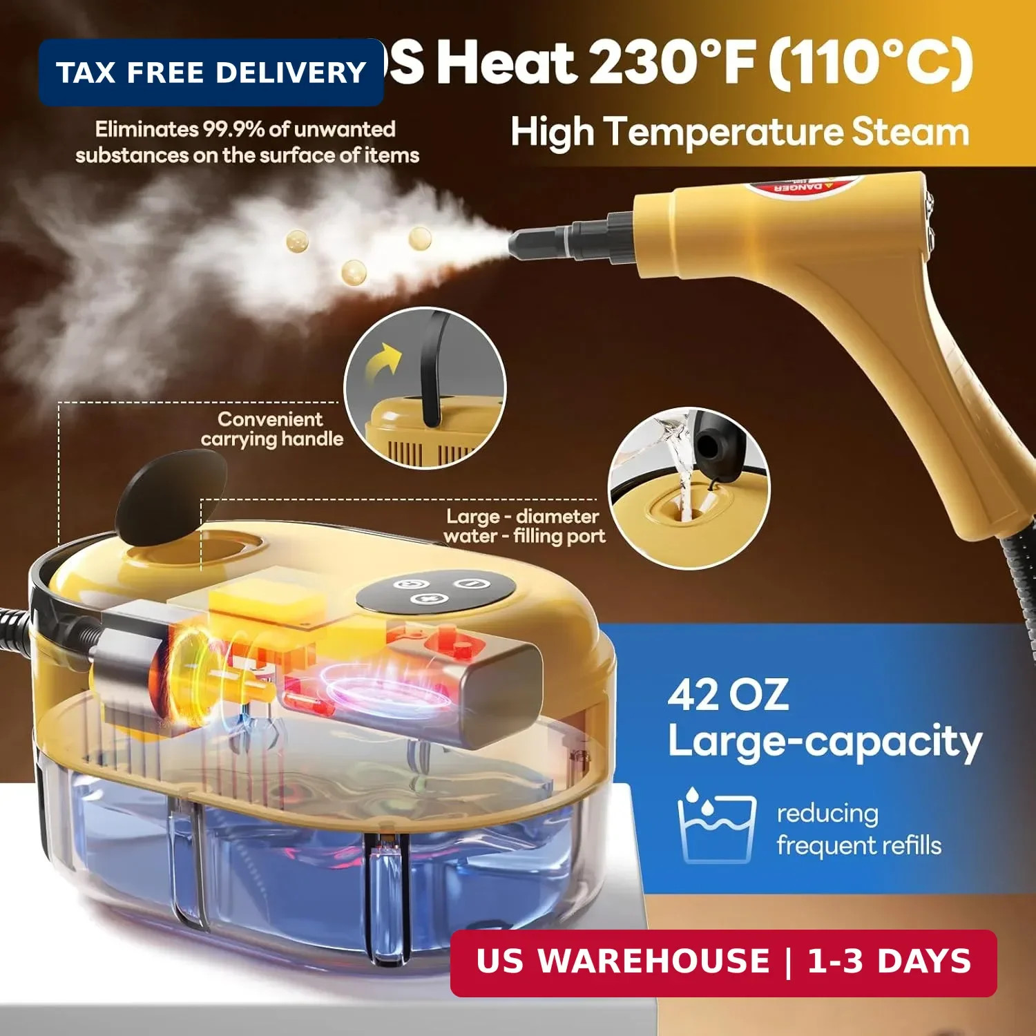 Fast Heating Handheld Steam Cleaner – 15-in-1 High Pressure for Home & Car