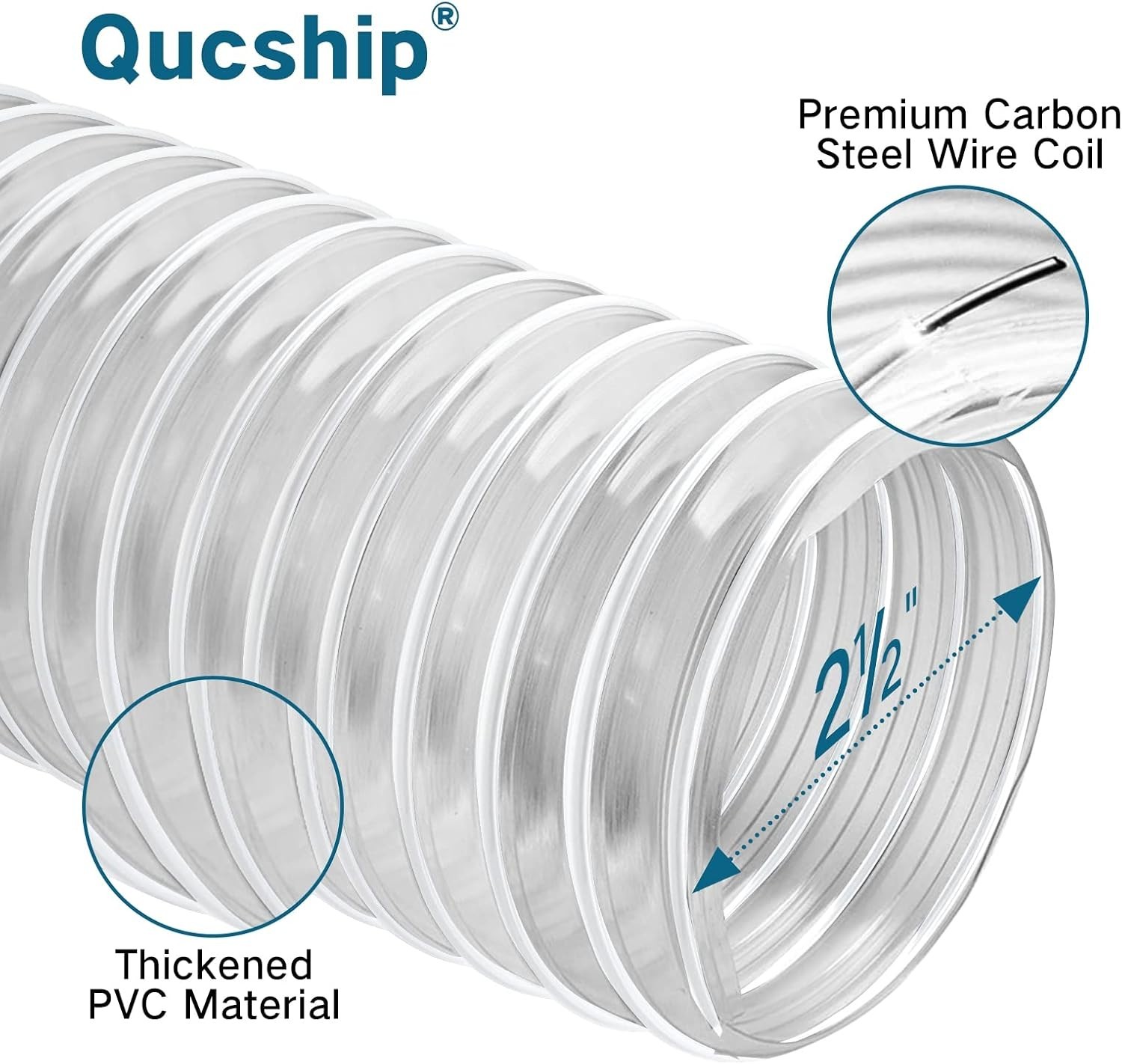 Puncture Resistant 20′ PVC Dust Collector Hose with Clear View & 4 Easy Clamps