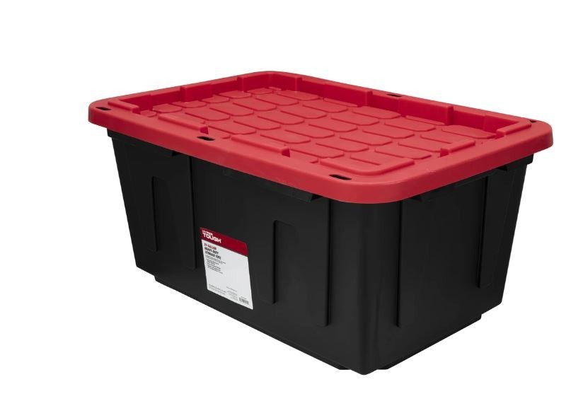 Hyper Tough 27 Gallon Large Storage Bin with Snap Lid, Black and Red, Heavy Duty