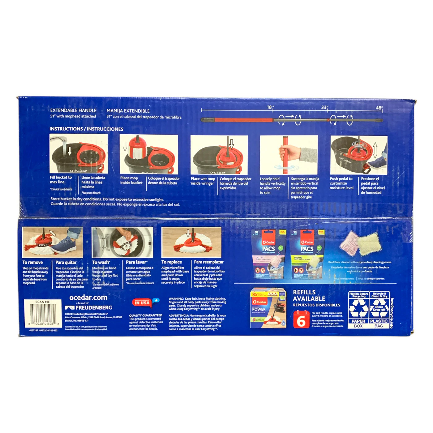 O-Cedar EasyWring Power Microfiber Spin Mop System 2-in-1 +2 Extra Mop Heads