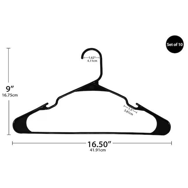 Heavy-Duty Non-Slip Plastic Clothes Hangers with Double Hooks Black 10 Pack