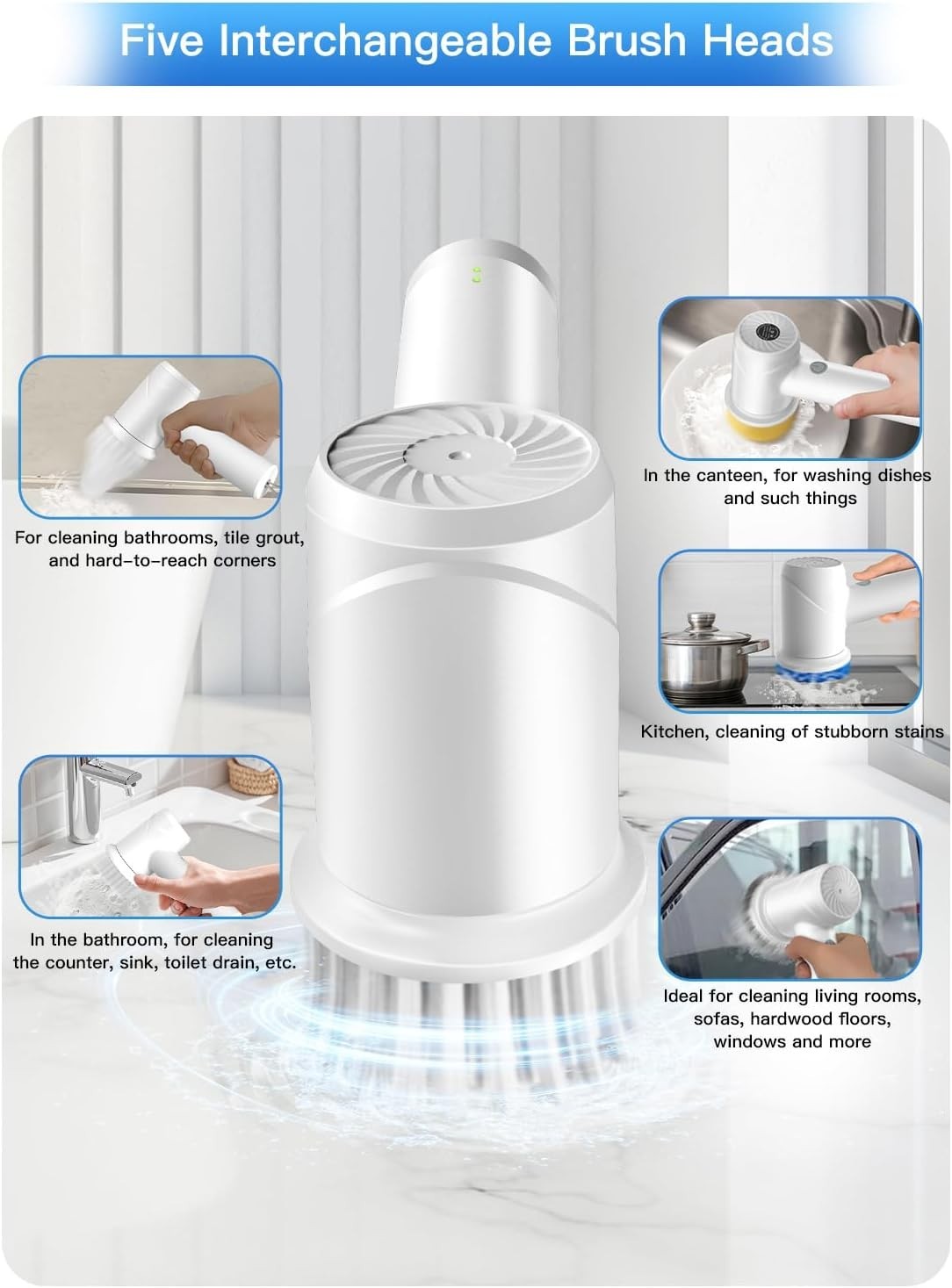 Electric Spin Scrubber Cordless Waterproof Bathroom Kitchen Tile Floor Cleaner