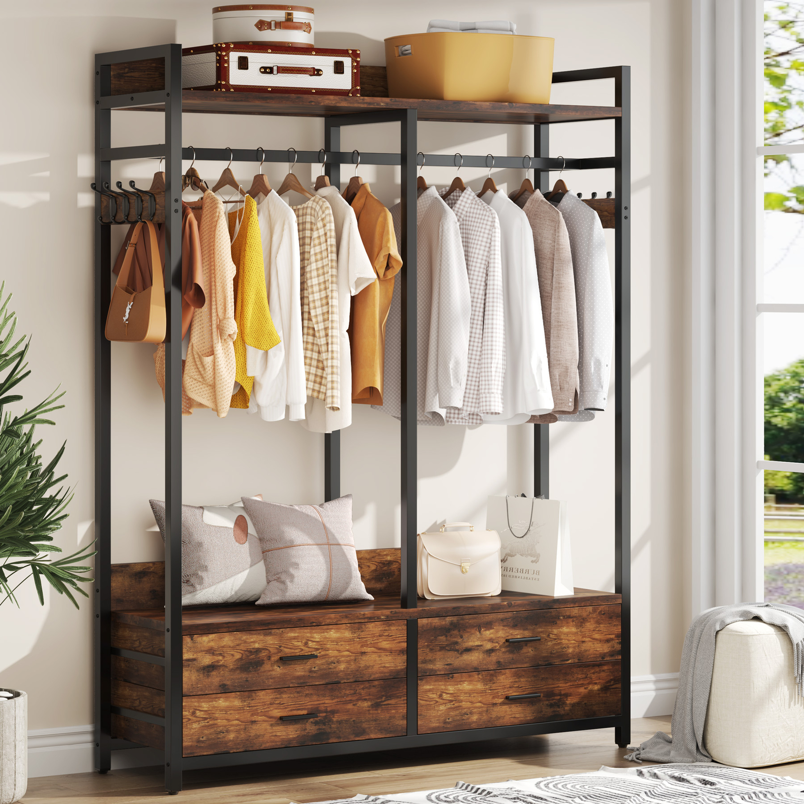 Tribesigns Closet Organizer with 4 Large Drawers, Clothes Garment Rack with Hook