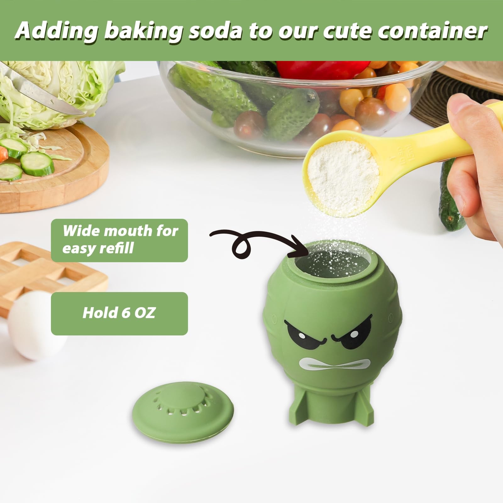 Koluti Fun Guy Fridge Deodorizer, Baking Soda Holder for Refrigerator Green