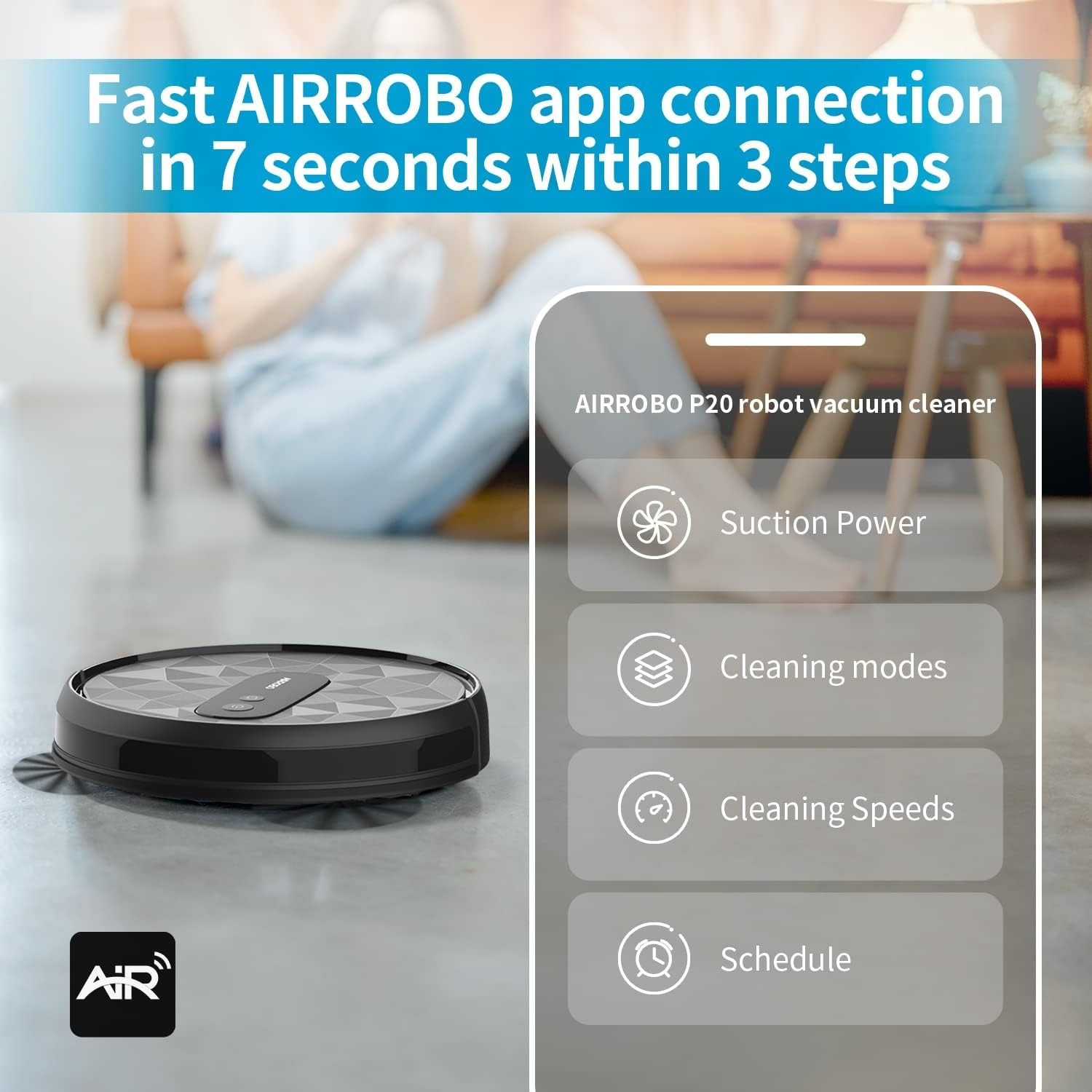 AIRROBO P20 Robot Vacuum Cleaner , 2800Pa Suction Power , 120Min , App Control