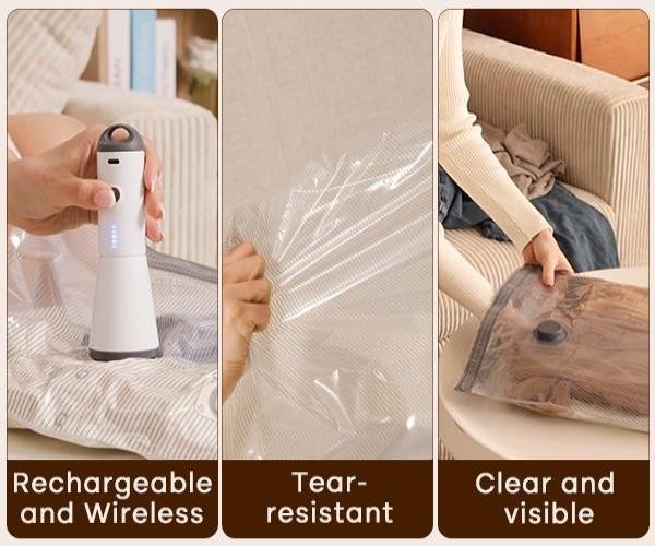 Cordless 2026 Travel Vacuum Bag Set with Rechargeable Air Pump 15 Pack