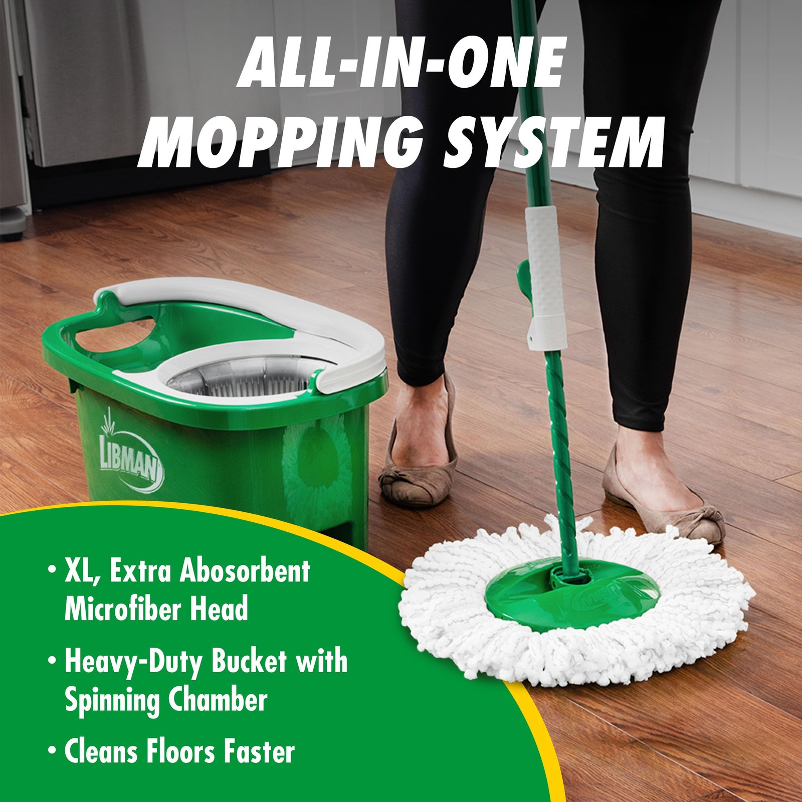 Libman Tornado Spin Mop System and 1 Refill, Mop and Bucket with Wringer Set