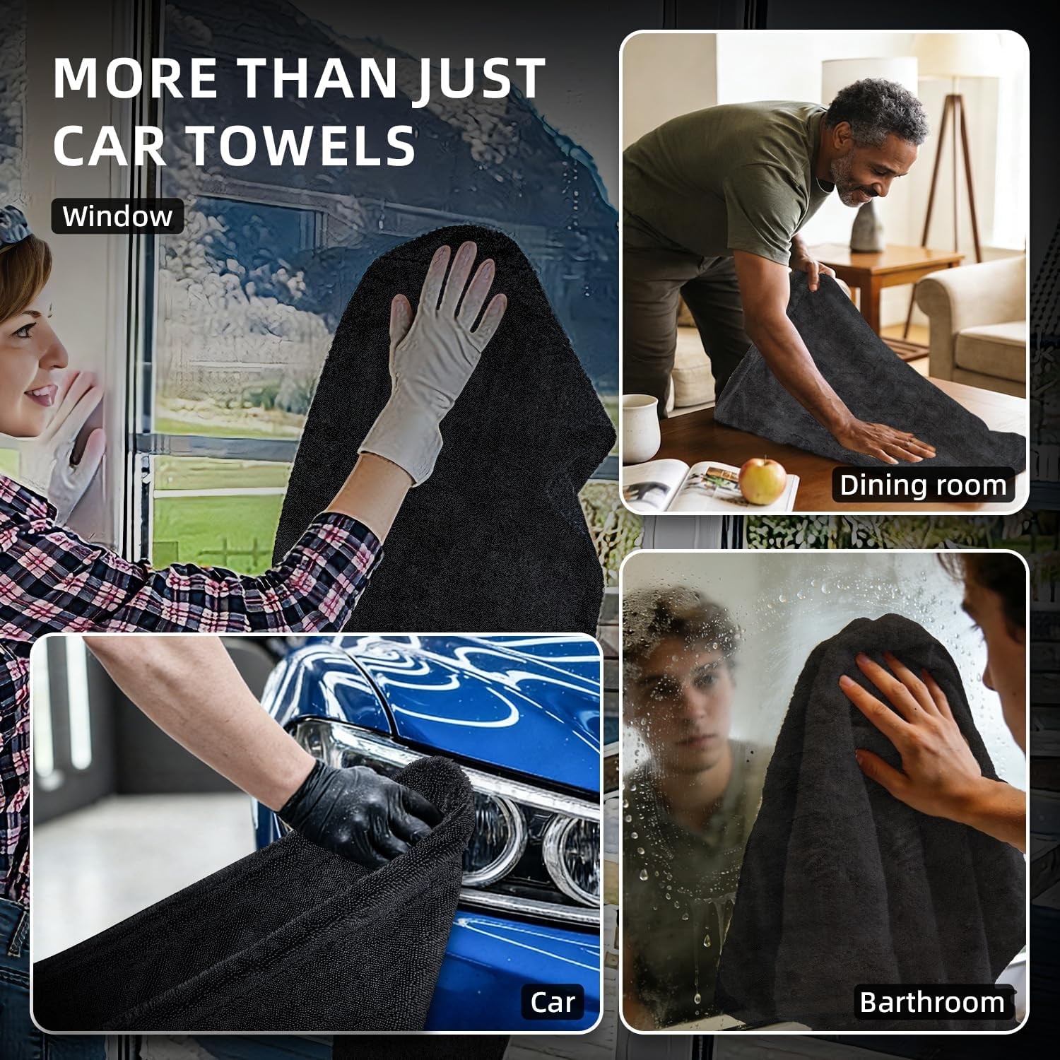 2 Pack 1500GSM Microfiber Drying Towel for Car 24″x36″ & 11.8″x11.8″(Grey) |