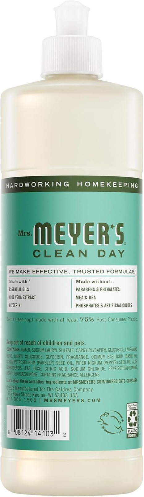 Mrs Meyers Liquid Dish Soap Basil Scent Plant Derived Degreaser 16oz 3-Pack